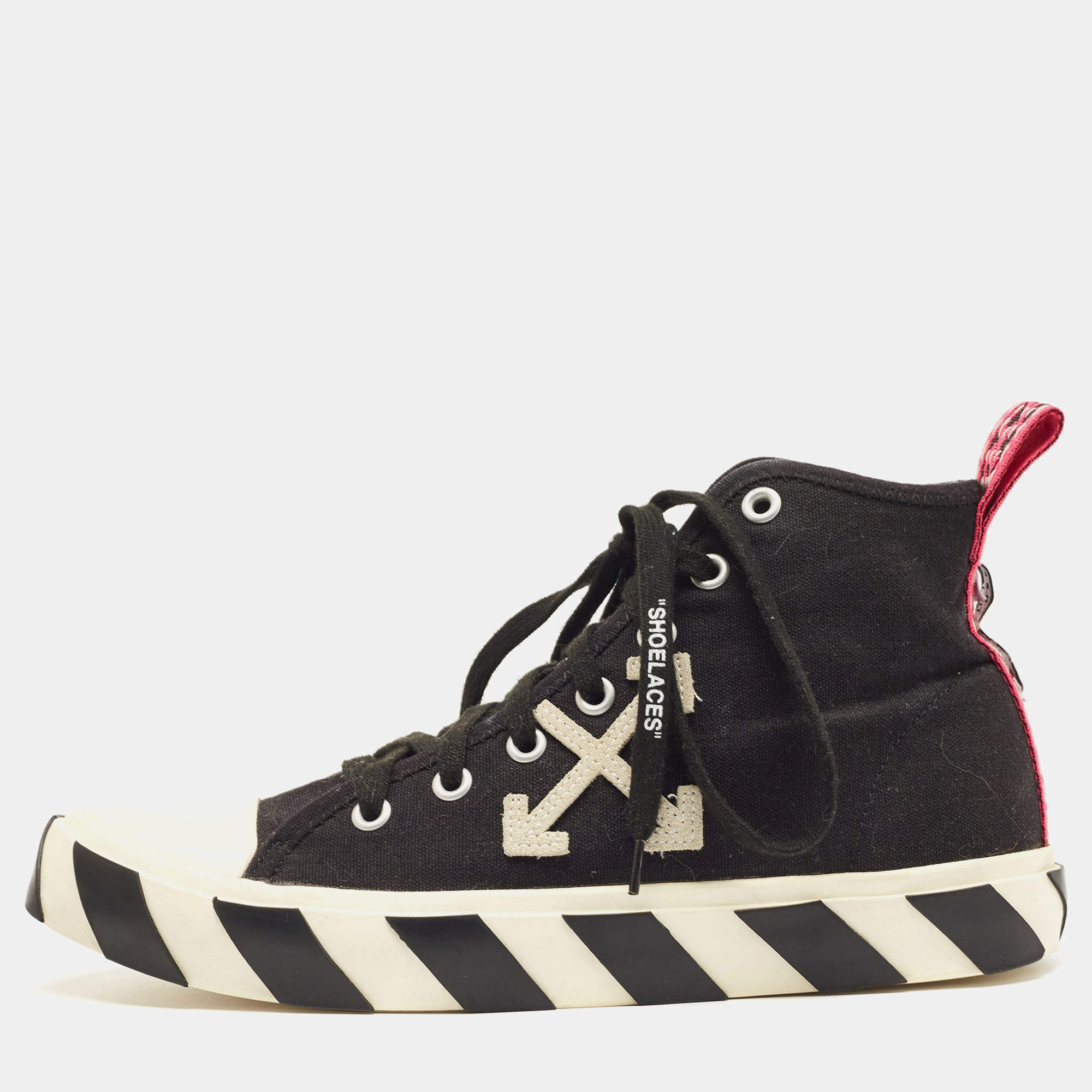 Pre Owned Off White Black Canvas High Top Arrow Sneakers Size 43