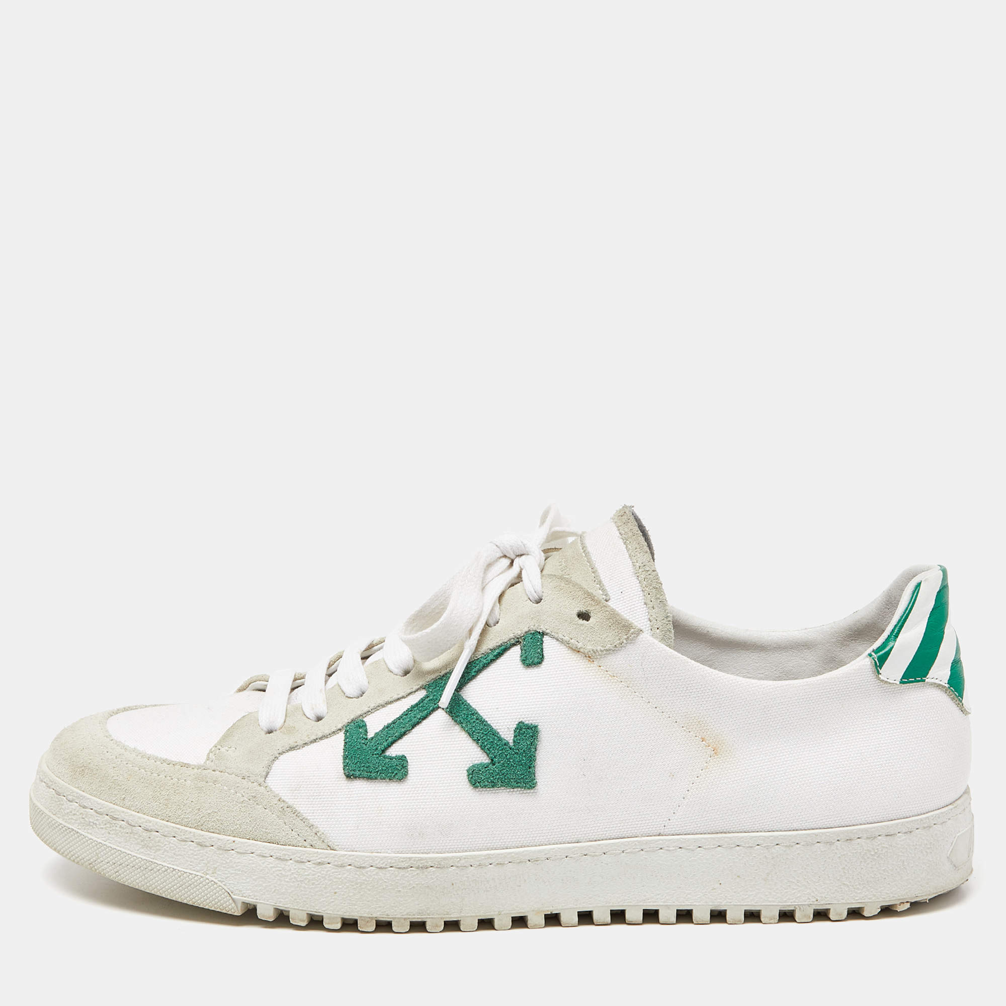 Off-White White/Green Canvas and Leather Vulcanized Sneakers Size 44