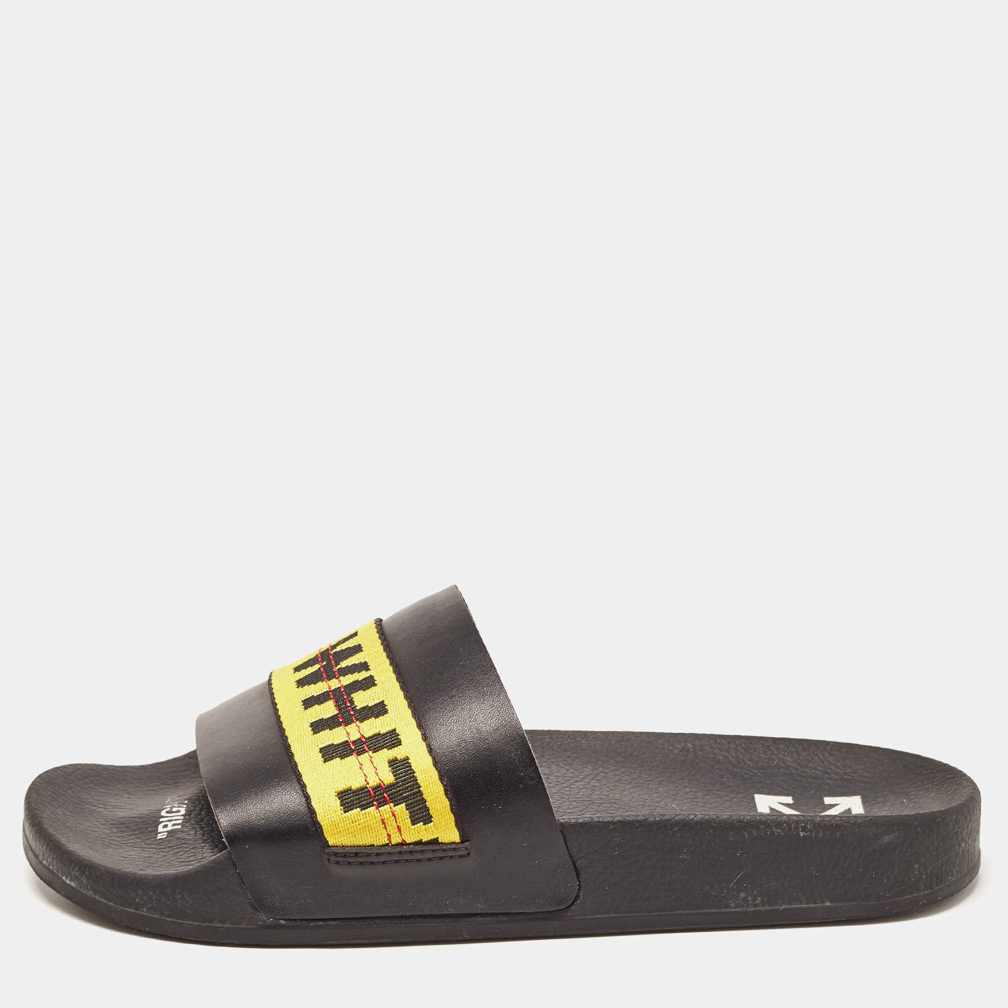 Off-White Black/Yellow Nylon Industrial Belt Slides Size 41
