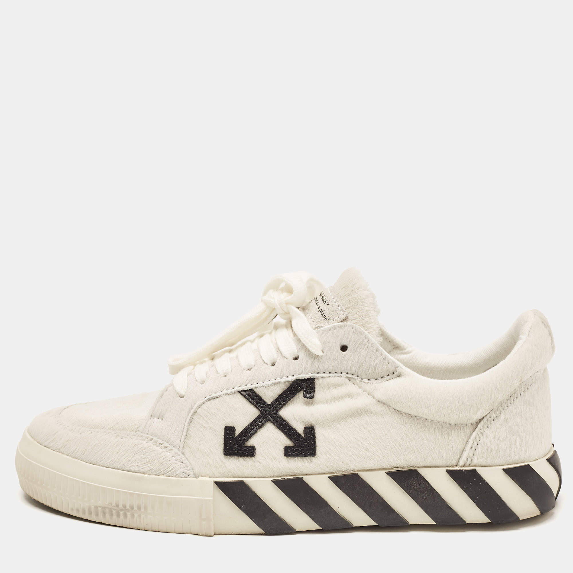 Pre Owned Off-White White/Black Calf Hair Vulcanized Low Sneakers Size 42