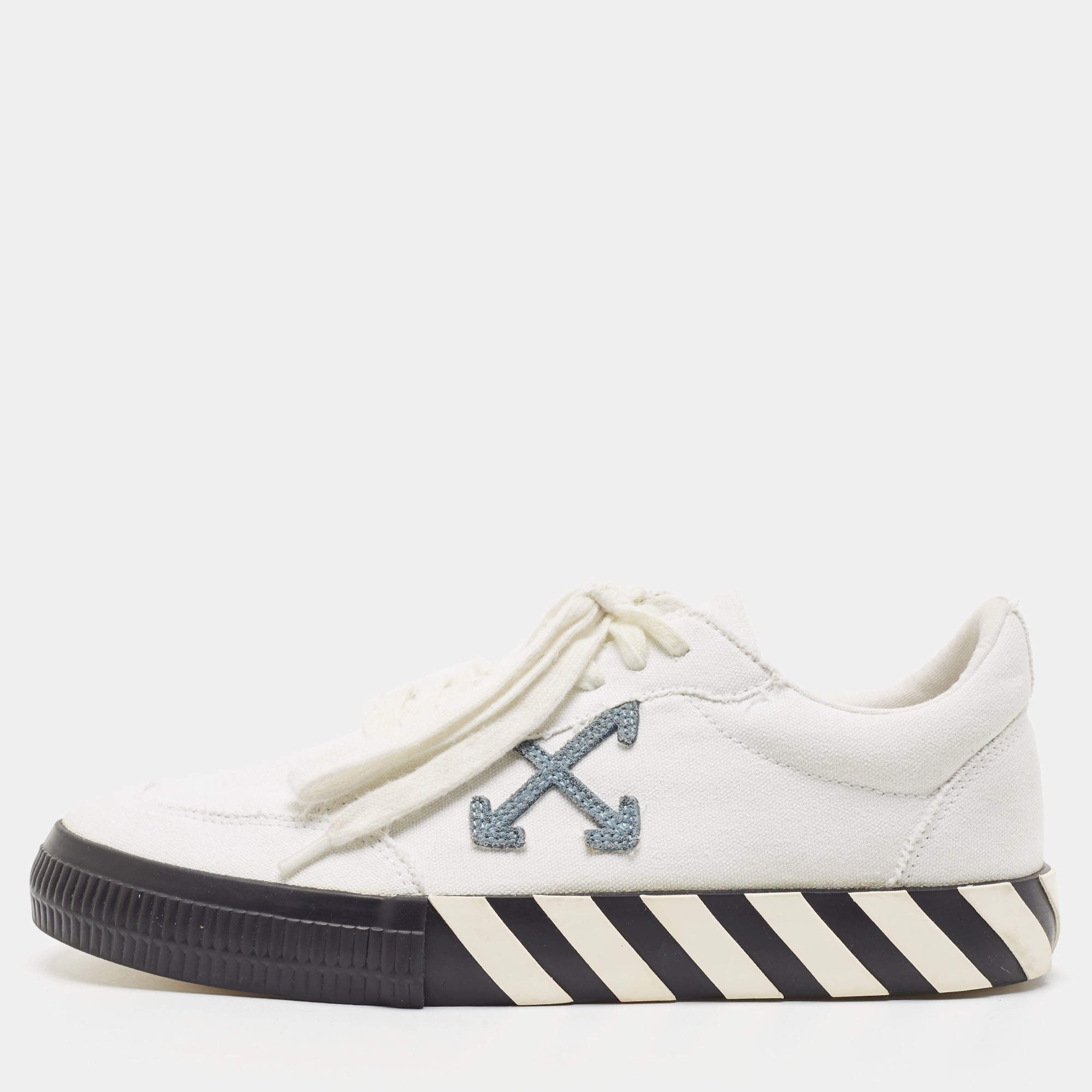 Pre Owned Off-White White Canvas Vulcanized Low Top Sneakers Size 42