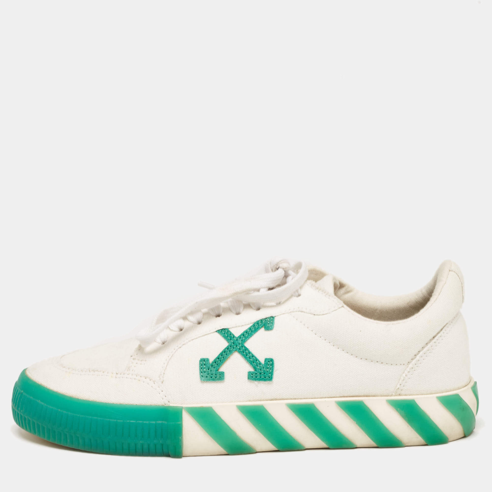 Pre Owned Off-White White Canvas Vulcanized Low Top Sneakers Size 41