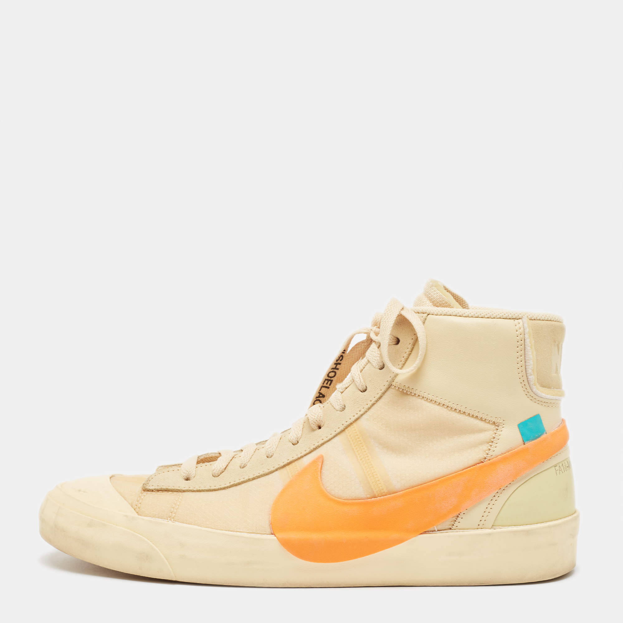 Off-White x Nike Beige Mesh And Leather Mid Blazer High Top Sneakers Size 46