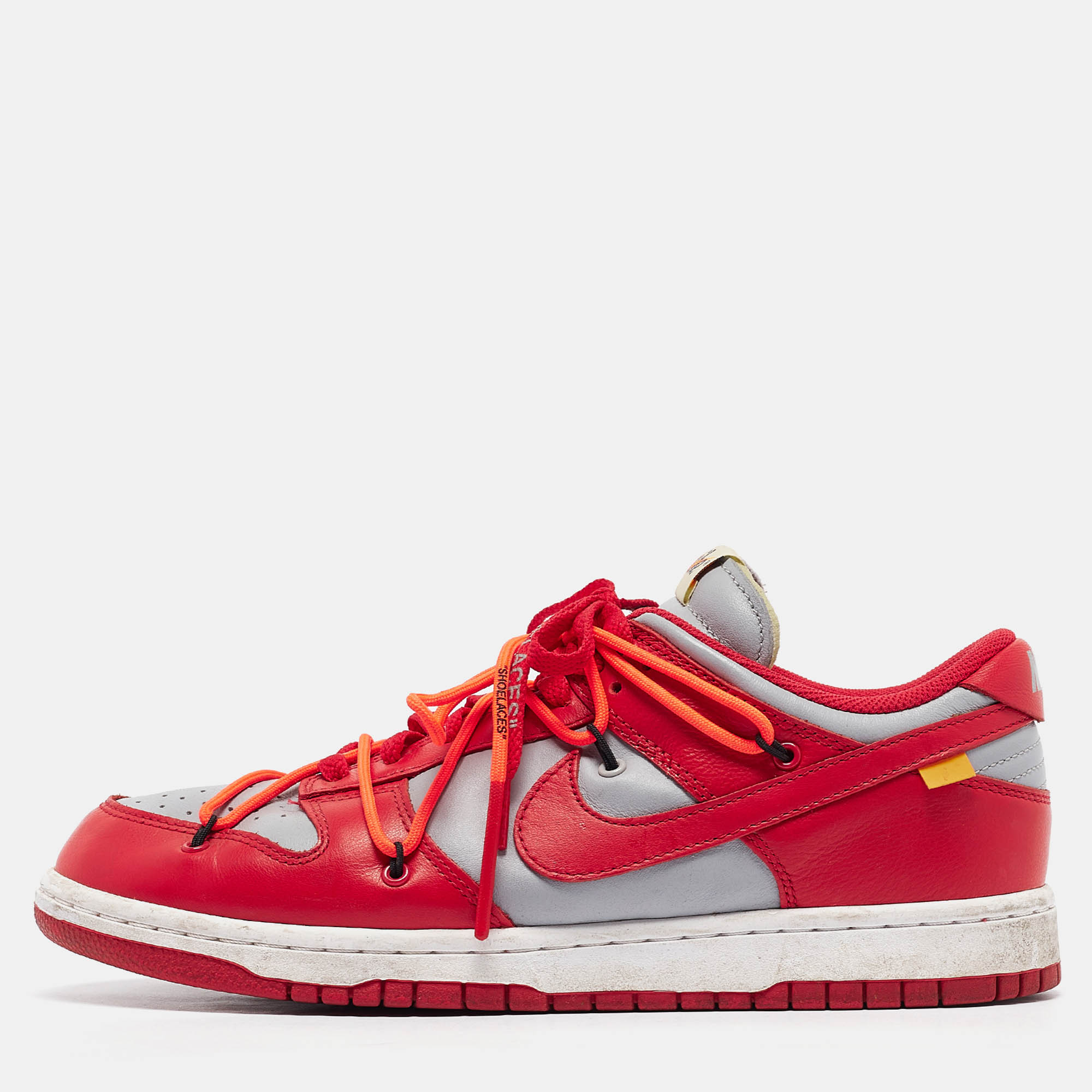 مملوكة مسبقًا Off-White x Nike Red/Grey Leather Lace Up Sneakers Size 43