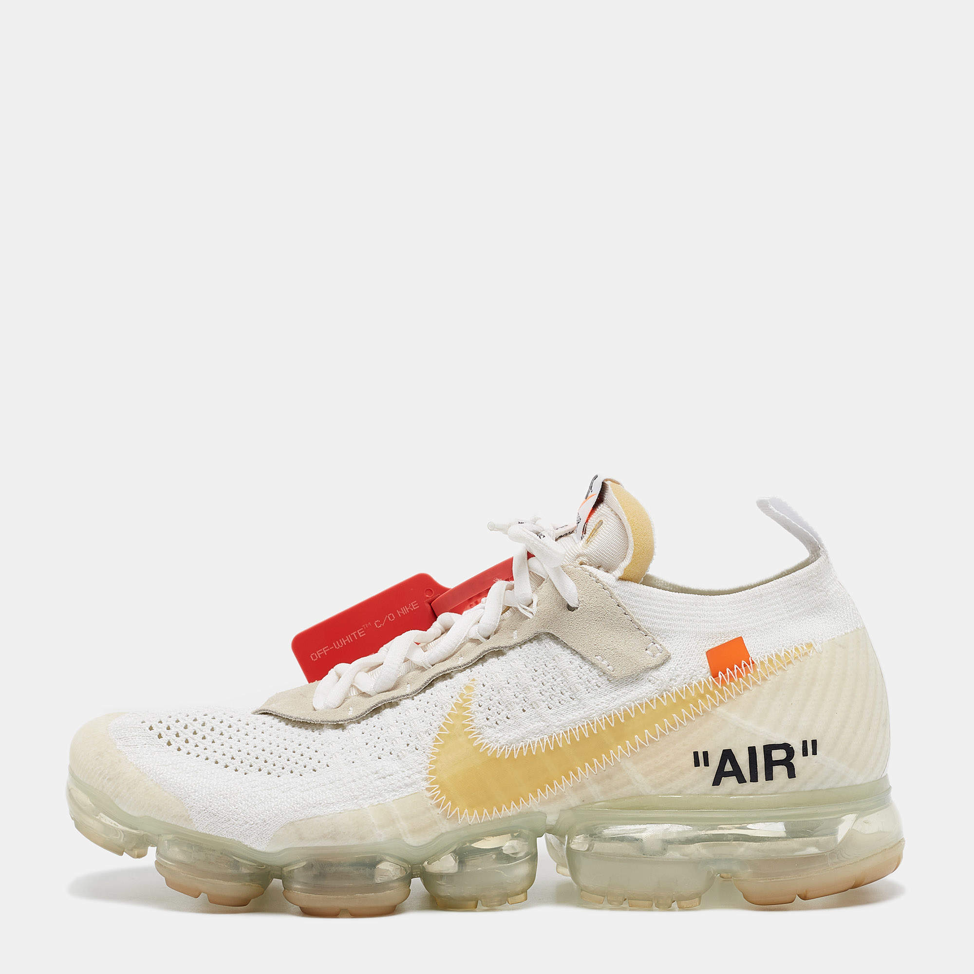 Pre Owned Off-White x Nike White Knit Fabric Air Vapormax Lace Up Sneakers Size 44.5