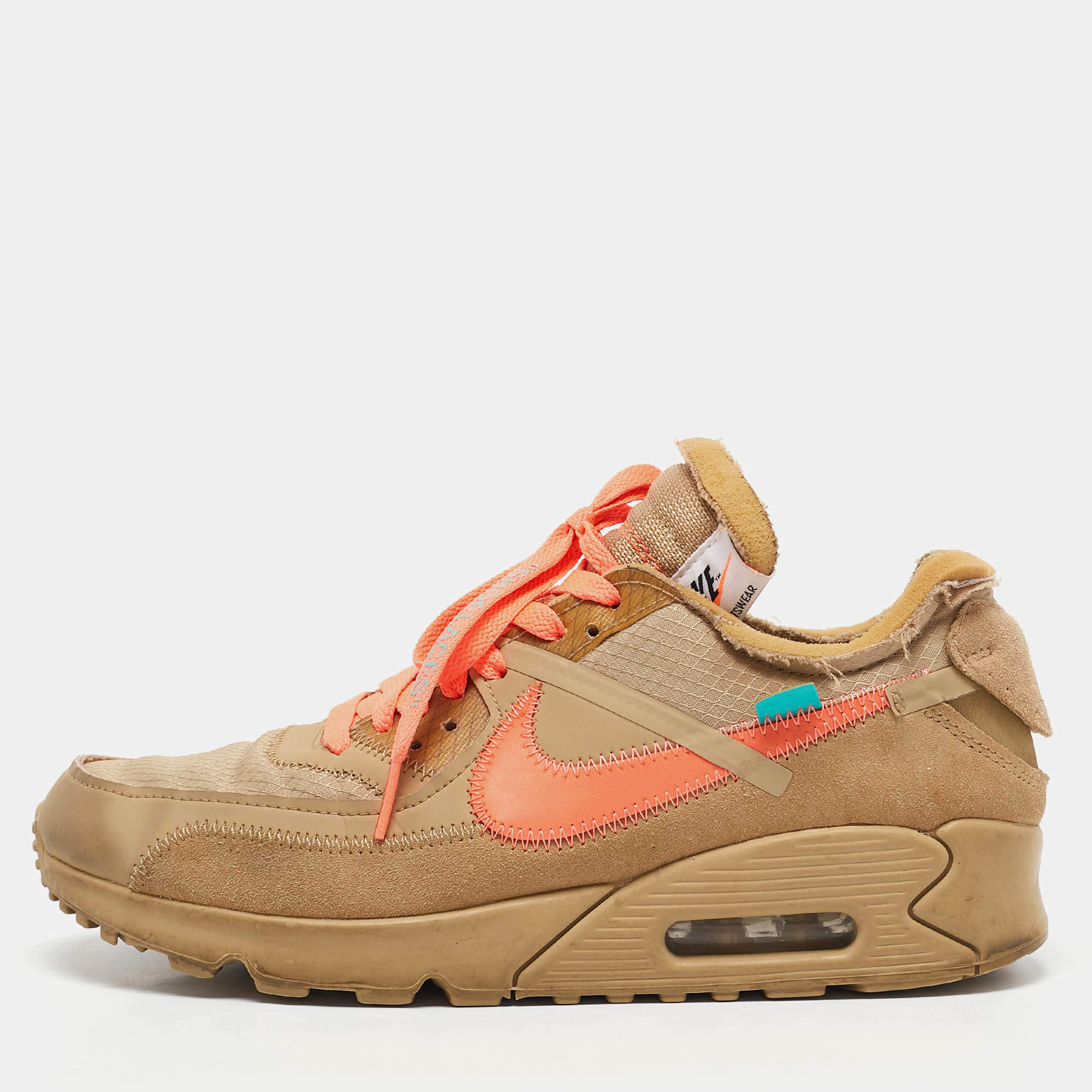 Off-White x Nike Beige Fabric and Suede Air Max 90 Desert Ore Sneakers Size 40.5