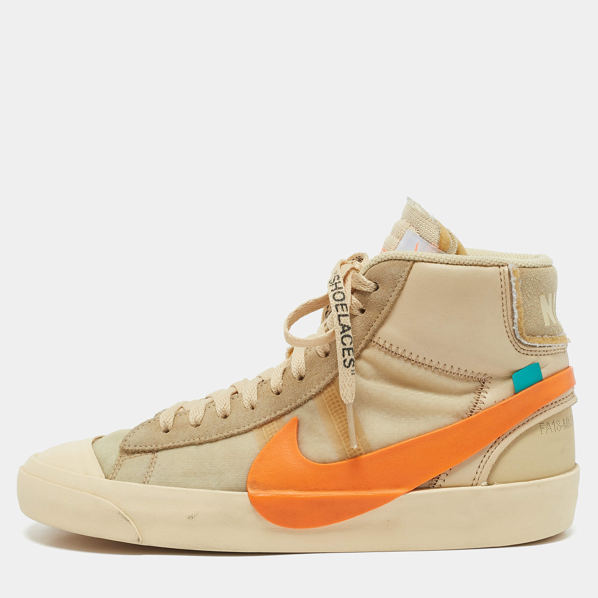Pre Owned Off-White x Nike Beige Fabric and Leather Blazer Mid All Hallow's Eve Mid Top Sneakers Size 41
