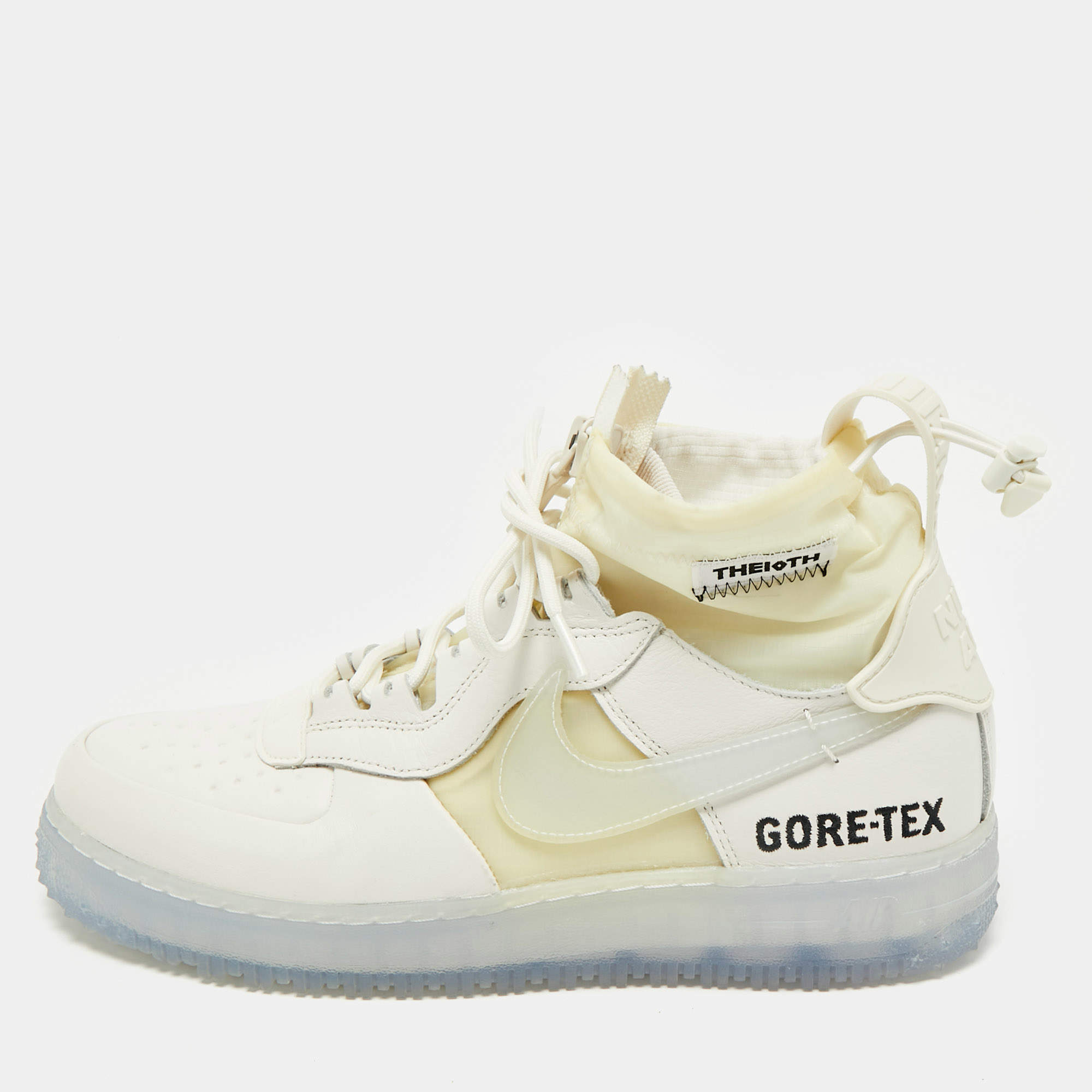 Off-White x Nike White Fabric and Leather Air Force1 Gore High Top Sneakers Size 43