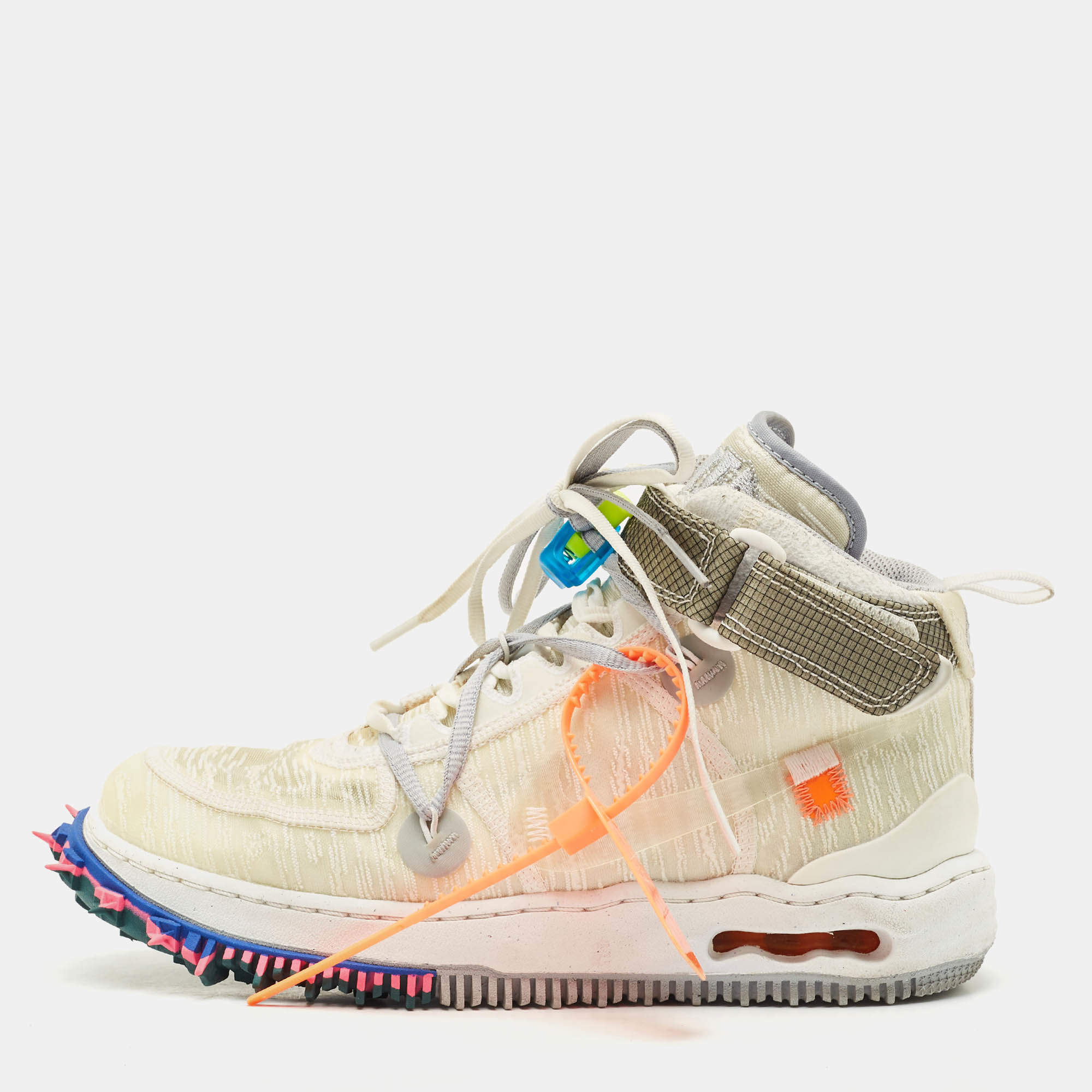 Pre Owned Off-White x Nike White Mesh Air Force 1 Mid Sneakers Size 40