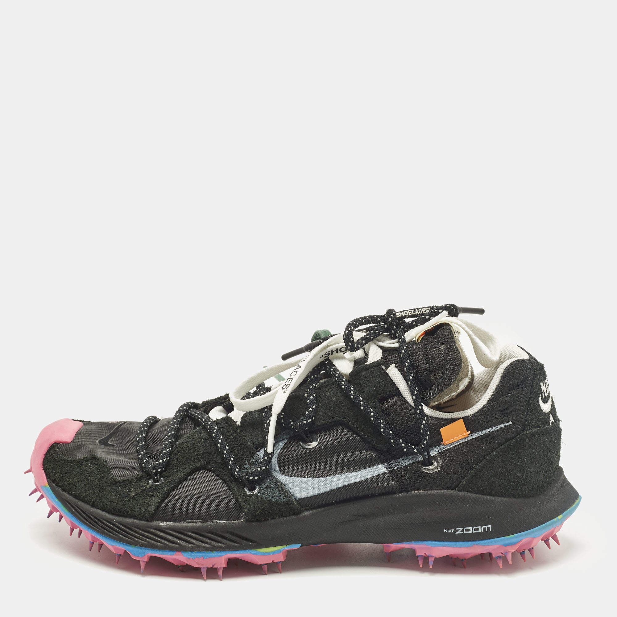 Pre Owned Off-White x Nike Zoom Vapor Street Size 42.5 Black Fabric and Suede Lace Up Sneakers