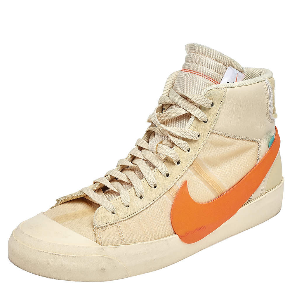 Off-White x Nike Beige Mesh And Leather Mid Blazer High Top Sneakers Size 47.5