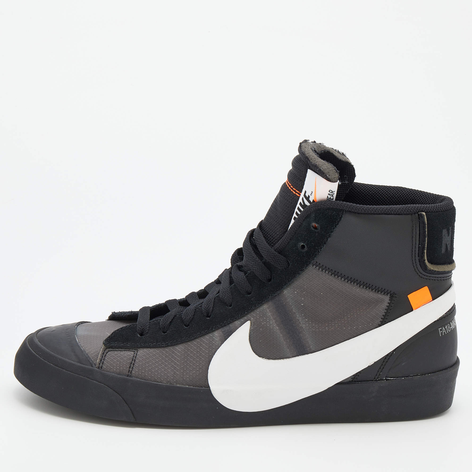 Pre Owned Off-White x Nike Black Suede And Leather Mid Blazer Lace Up Sneakers Size 46