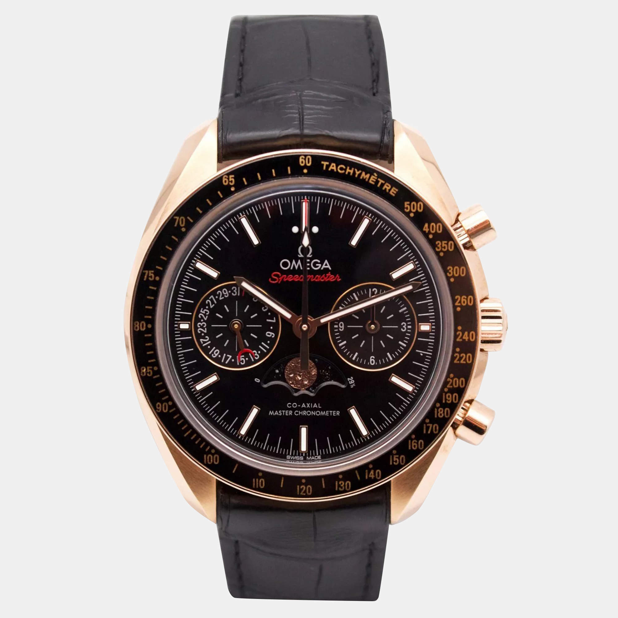 Omega Black 18k Rose Gold Speedmaster Moonphase 304.63.44.52.01.001 Automatic Men's Wristwatch 44 mm