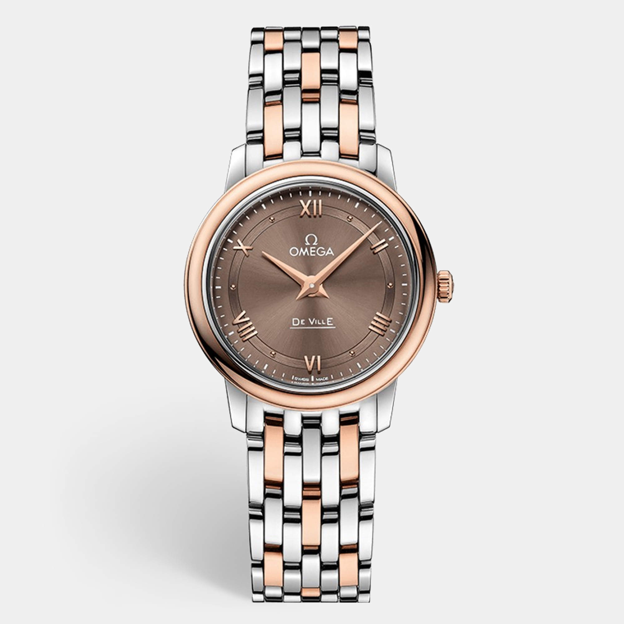 Omega Brown 18K Rose Gold Stainless Steel De Ville Prestige 424.20.27.60.13.001 Women’s Wristwatch 27.4 mm 