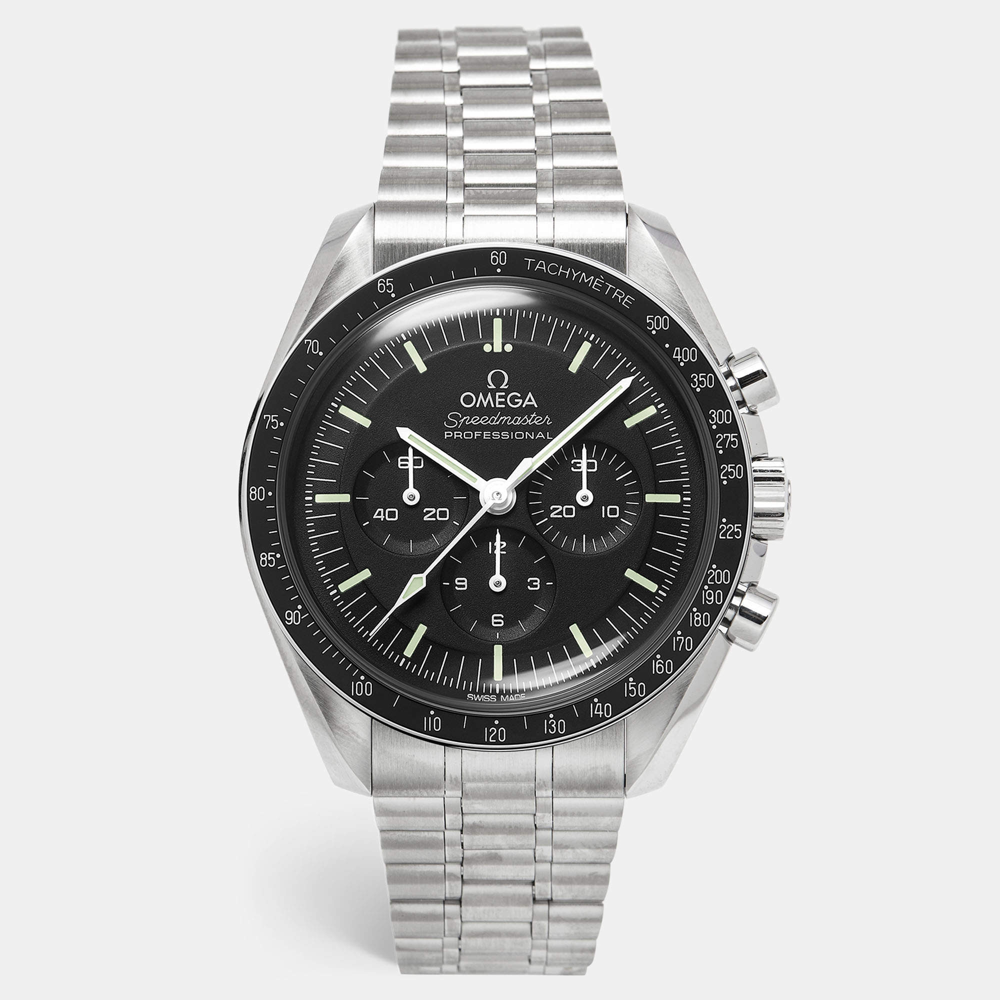 Pre Owned Omega Black Stainless Steel Speedmaster The Legendary Moonwatch 310.30.42.50.01.001 Men's Wristwatch 42 mm