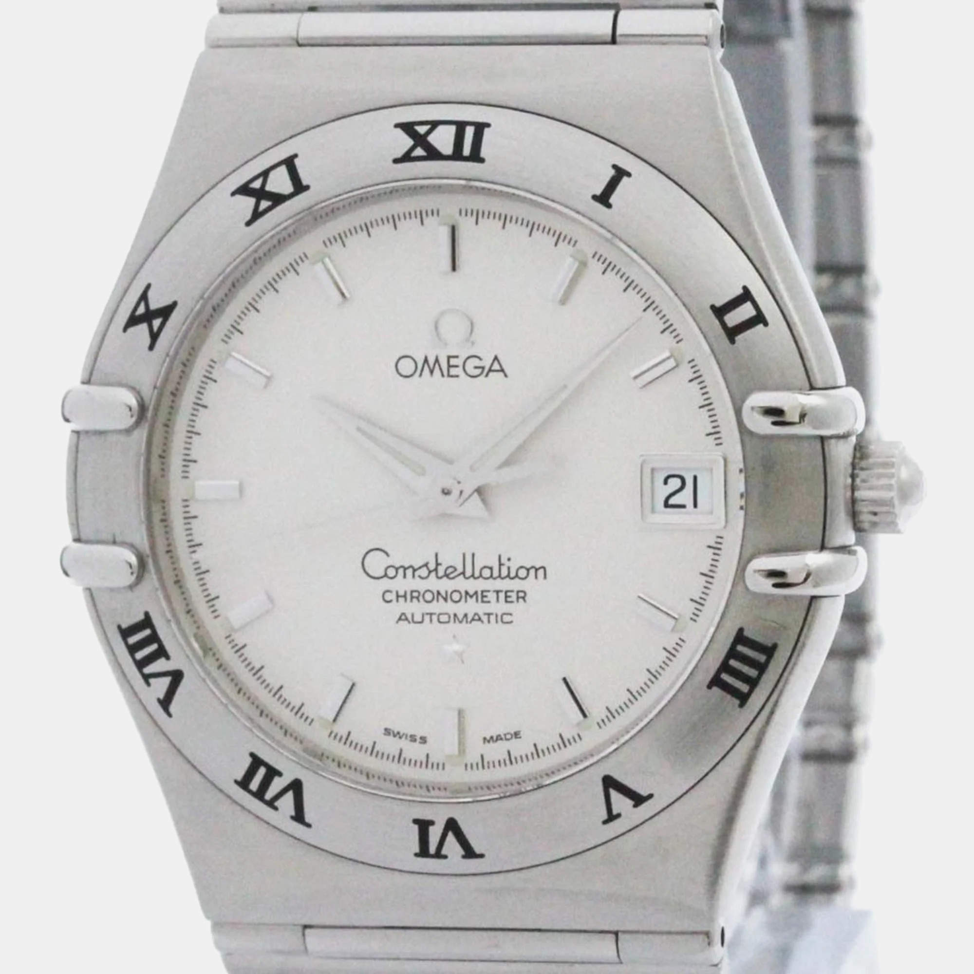 Omega Silver Stainless Steel Constellation Automatic Men's Wristwatch 36 mm