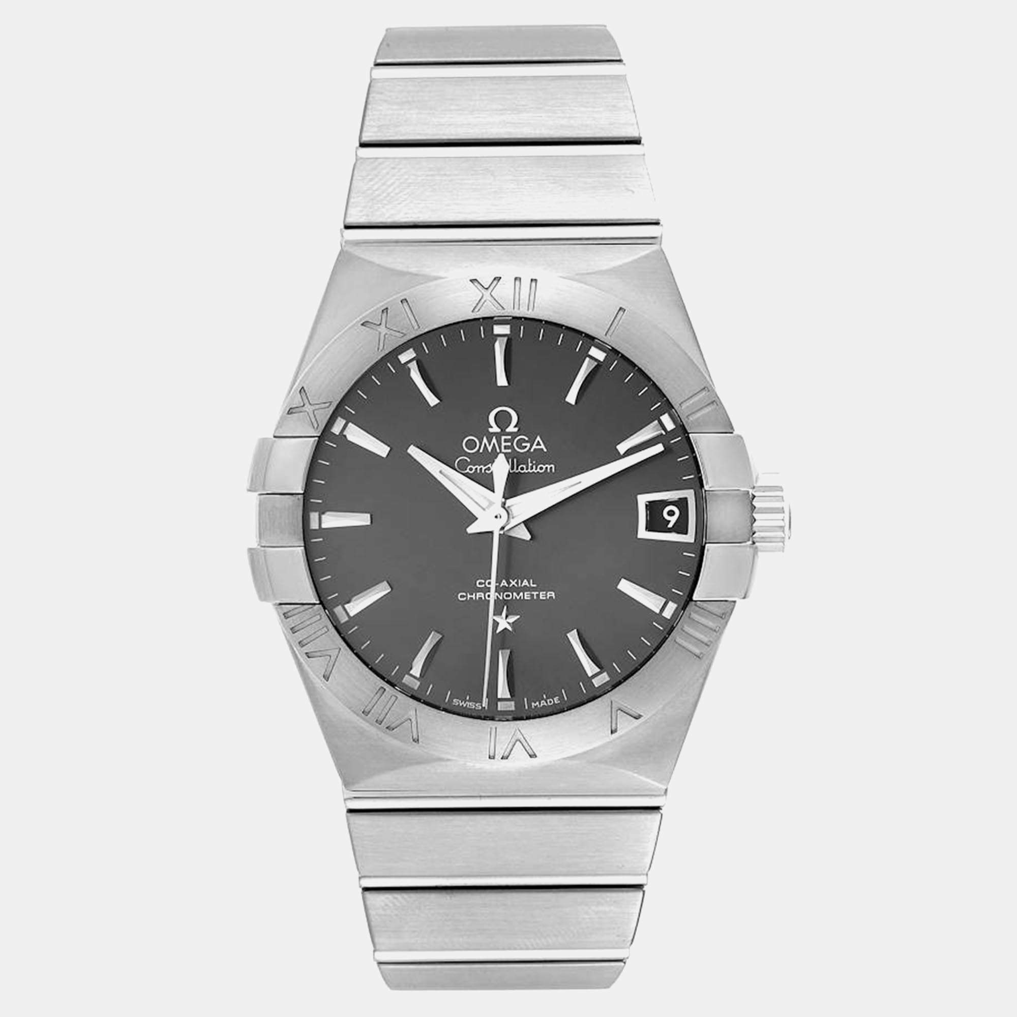 Omega Grey Stainless Steel Constellation 123.10.38.21.06.001 Automatic Men's Wristwatch 38.5 mm