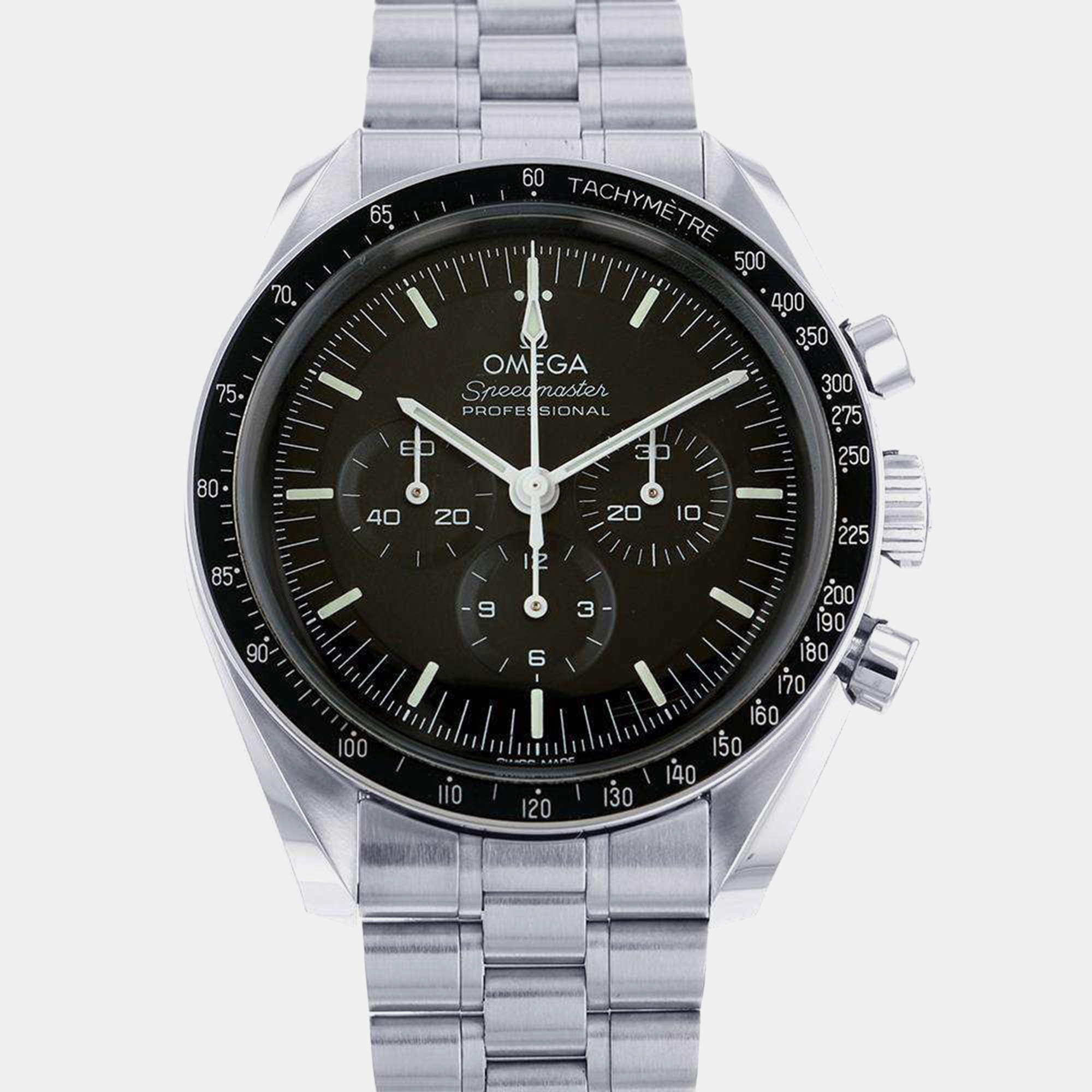 Omega Black Stainless Steel Speedmaster 310.30.42.50.01.001 Manual Winding Men's Wristwatch 42 mm