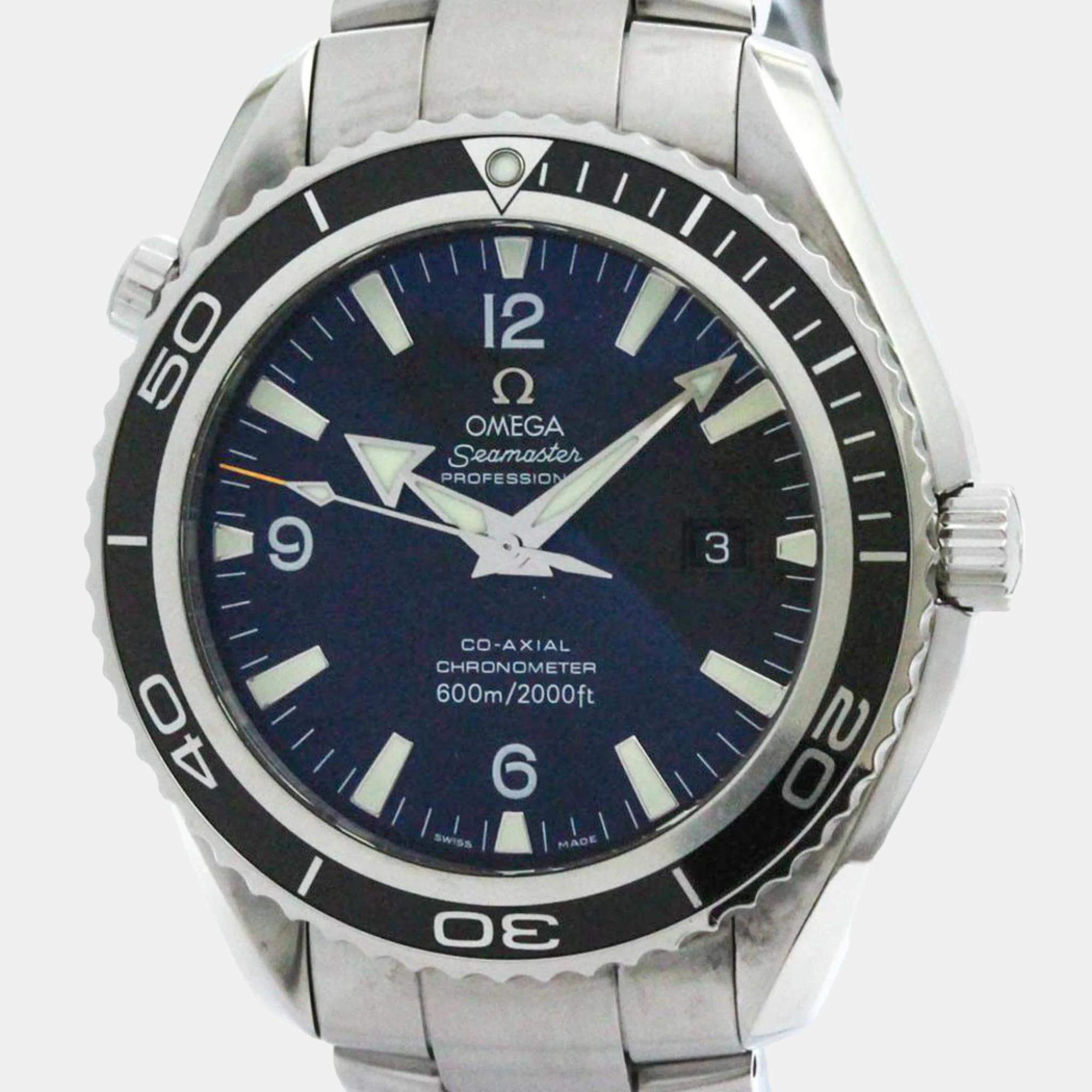 Omega Black Stainless Steel Seamaster Planet Ocean Automatic Men's Wristwatch 46 mm