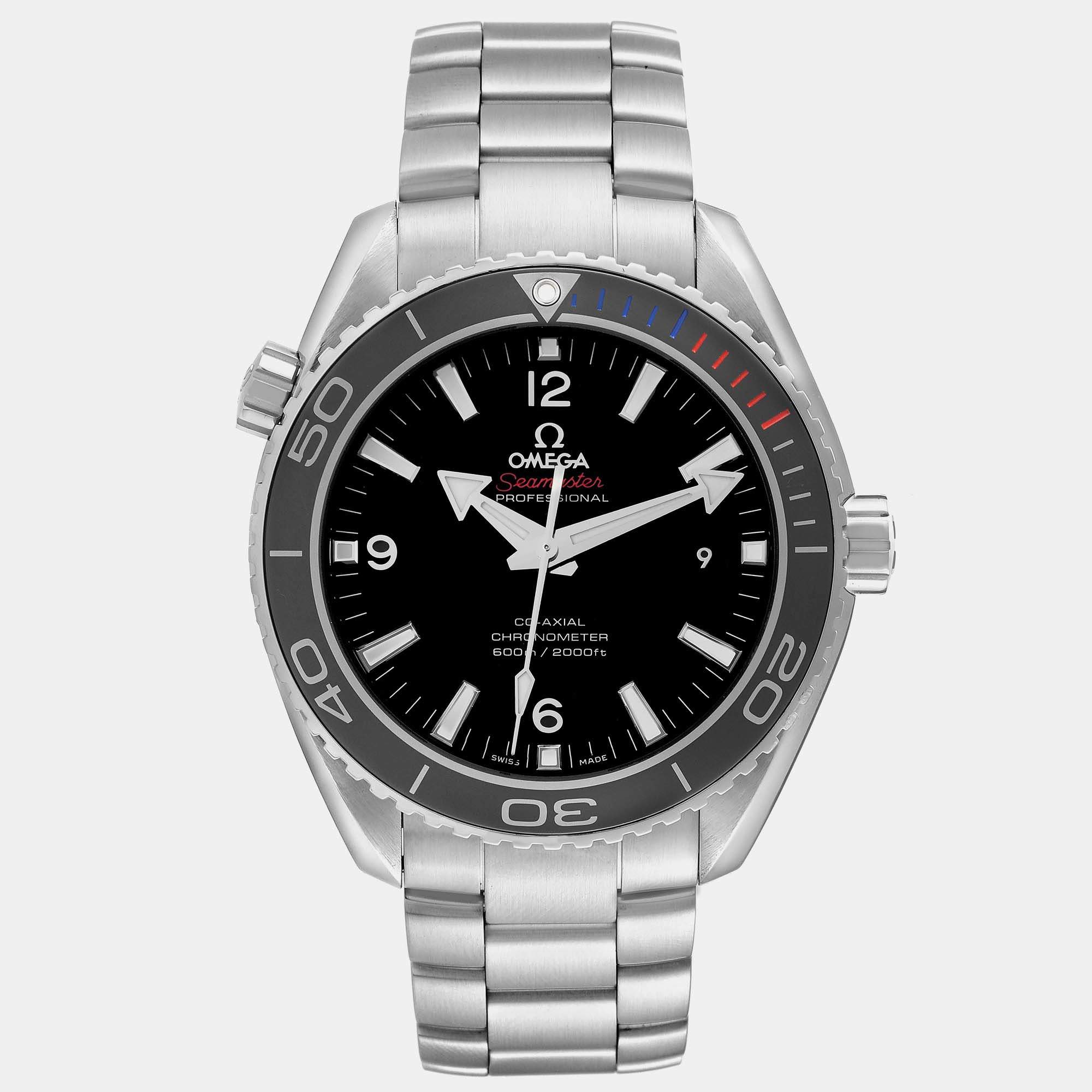 Omega Black Stainless Steel Seamaster Planet Ocean 522.30.46.21.01.001 Automatic Men's Wristwatch 45.5 mm