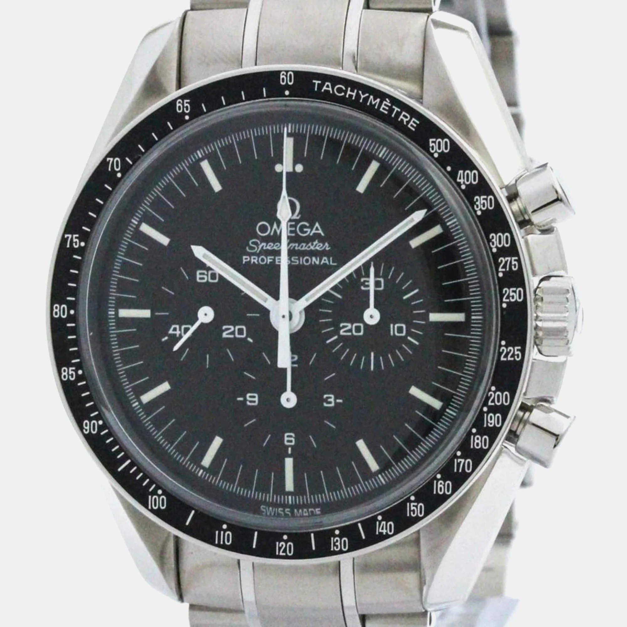 Omega Black Stainless Steel Speedmaster 3572.50 Manual Winding Men's Wristwatch 42