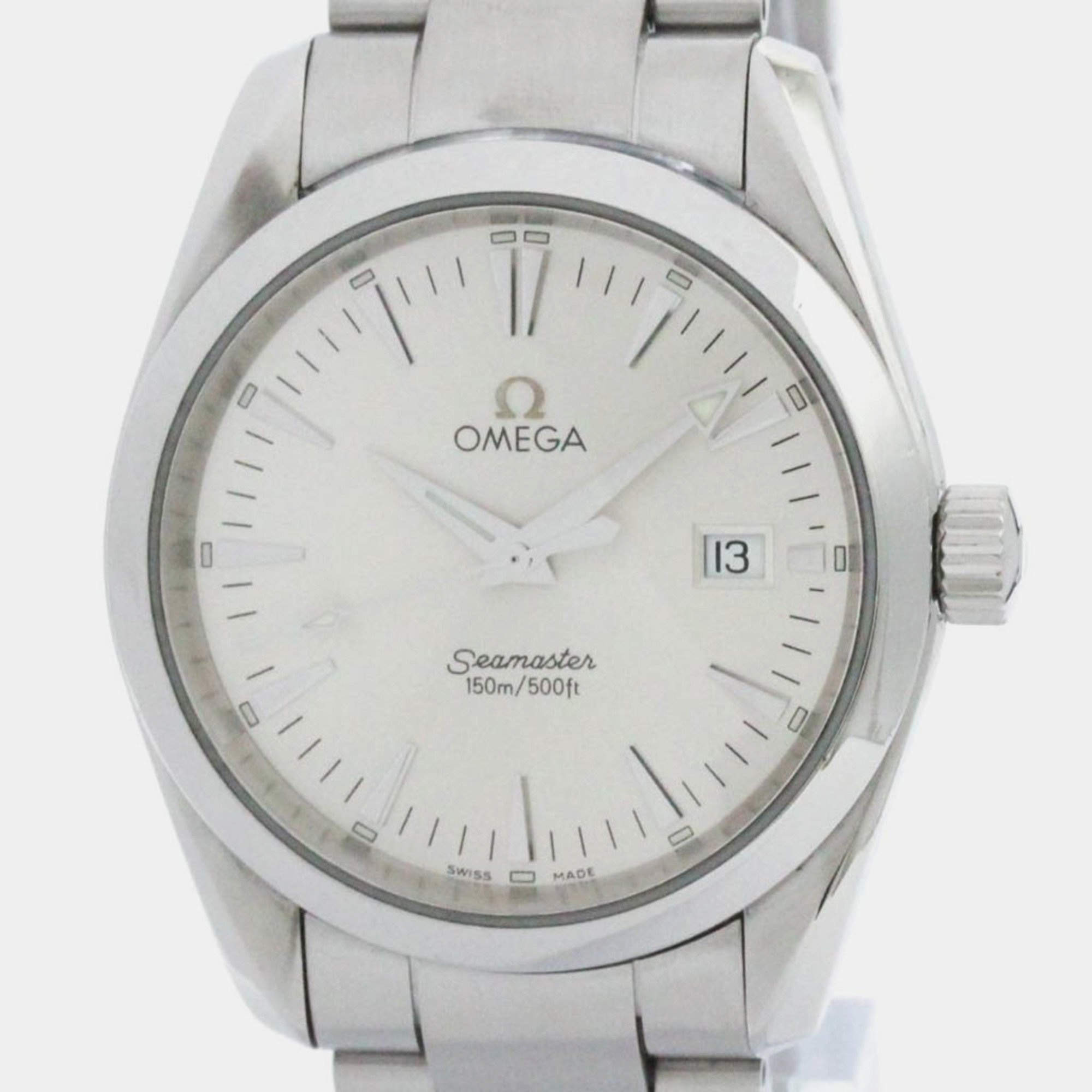 Omega Silver Stainless Steel Seamaster Aqua Terra Quartz Men's Wristwatch 36 mm