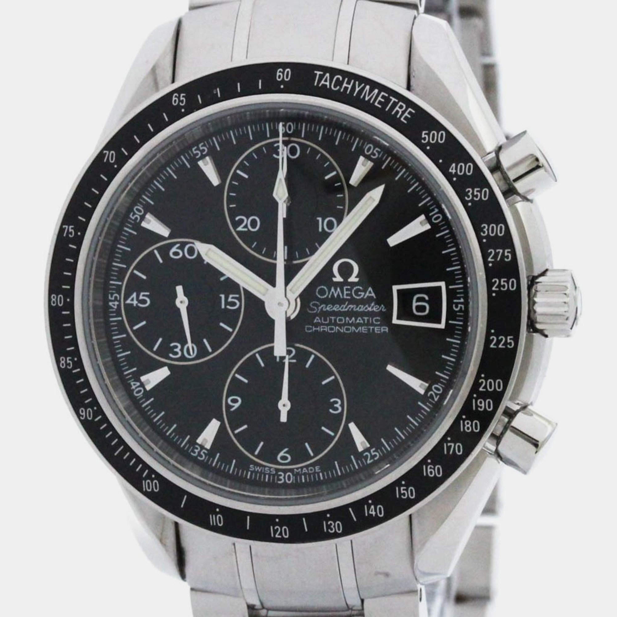 Omega Black Stainless Steel Speedmaster 3210.50 Automatic Men's Wristwatch 39 mm