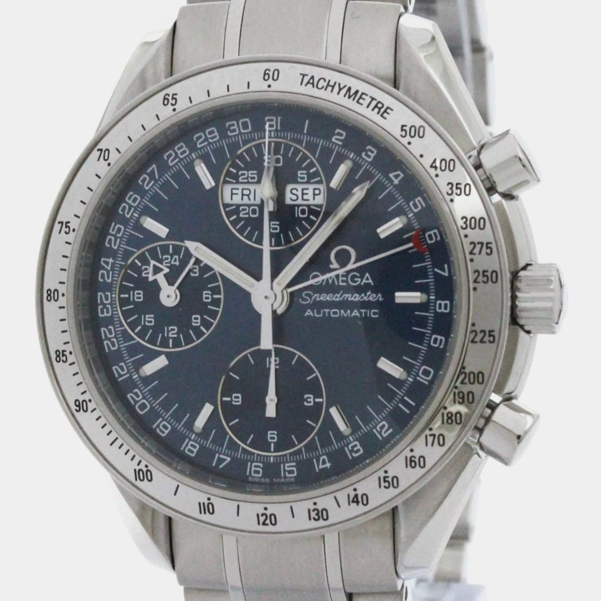 Omega Blue Stainless Steel Speedmaster 3523.80 Automatic Men's Wristwatch 39 mm