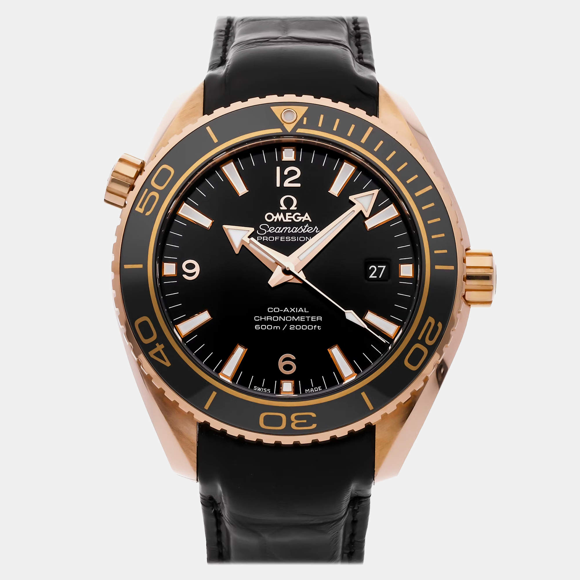 Omega Brown Ceramic Seamaster Planet Ocean 215.62.40.20.13.001 Automatic Men's Wristwatch 39 mm