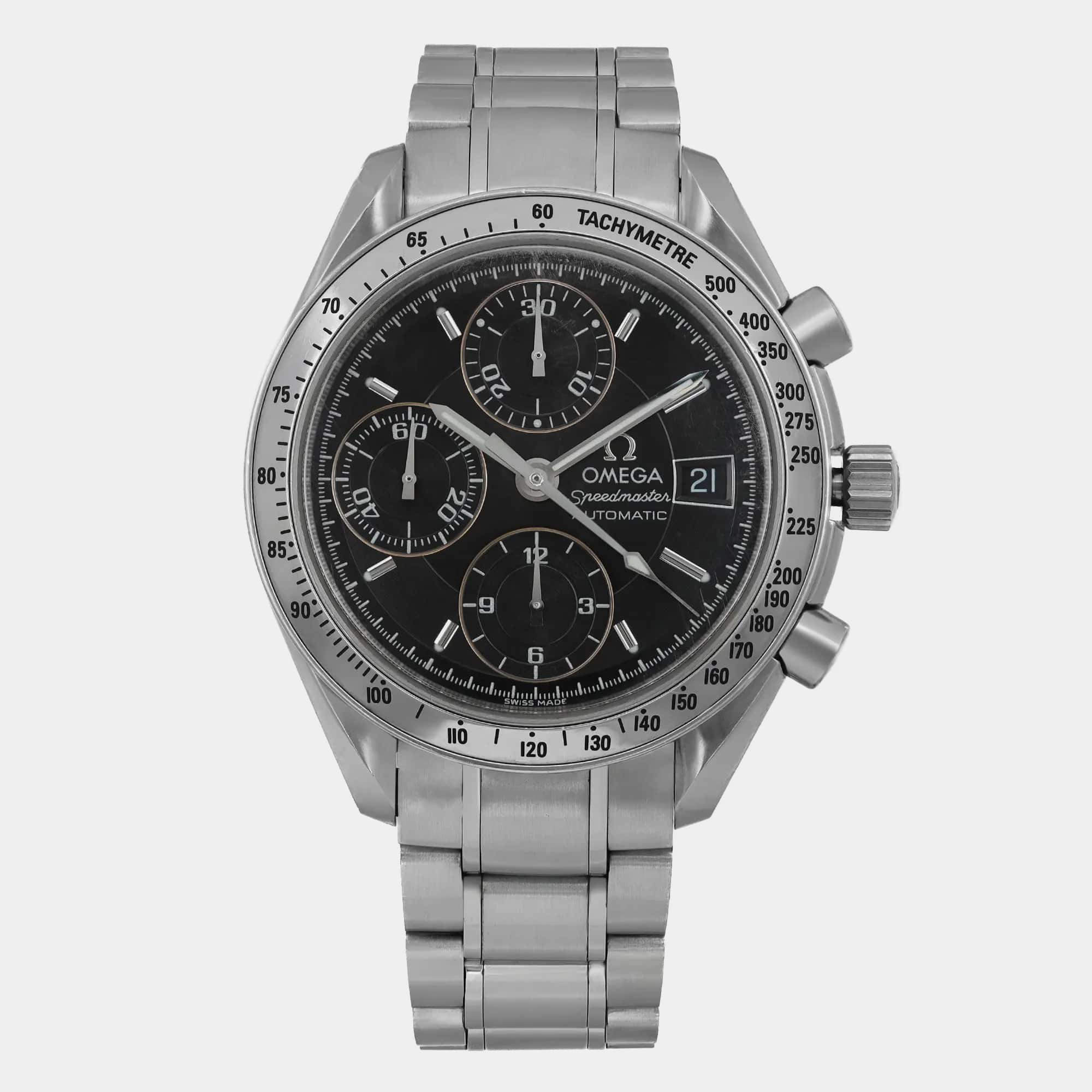 Omega Black Stainless Steel Speedmaster 3513.50.00 Automatic Men's Wristwatch 39 mm