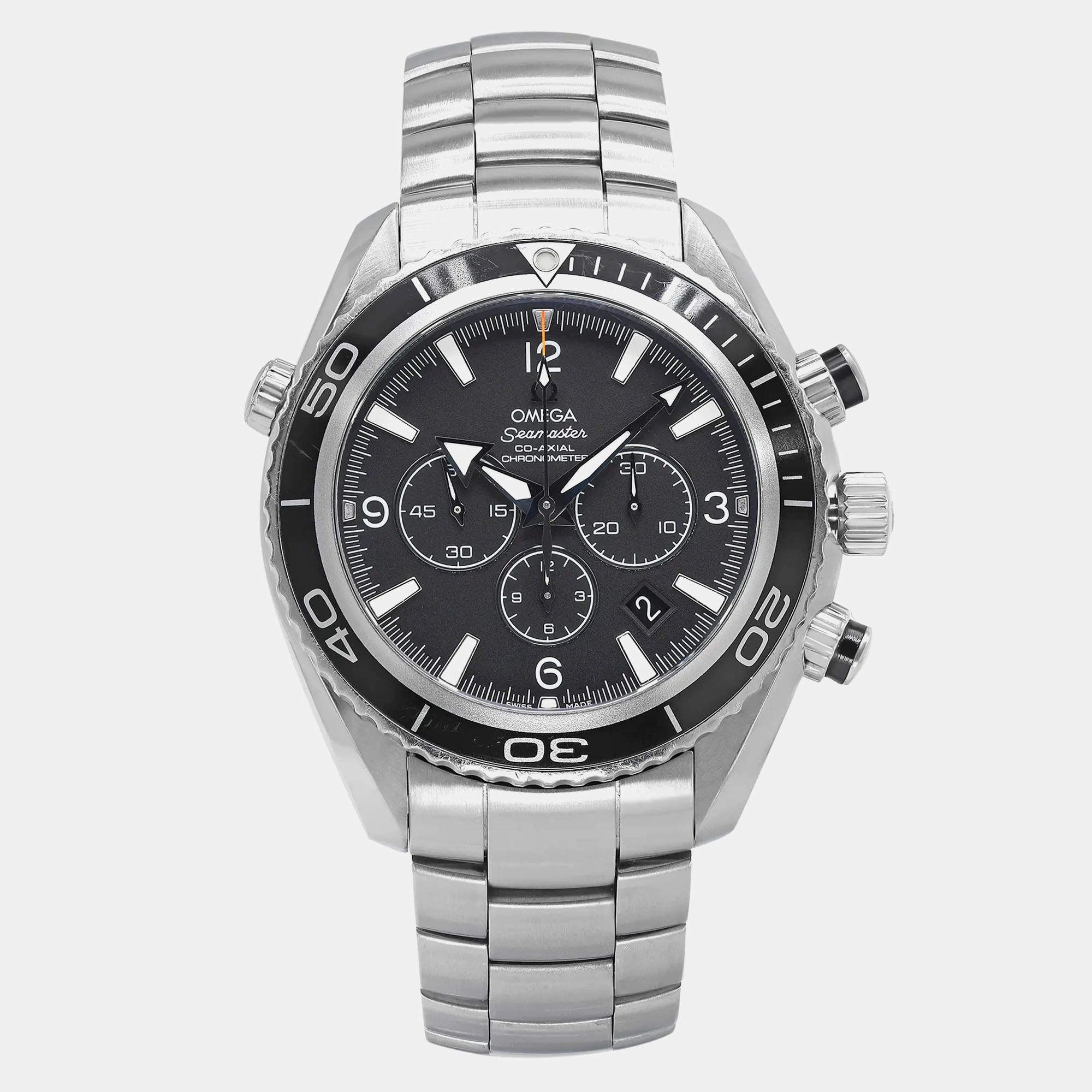 Omega Black Stainless Steel Seamaster Planet Ocean 2210.50.00 Automatic Men's Wristwatch  45.5mm 