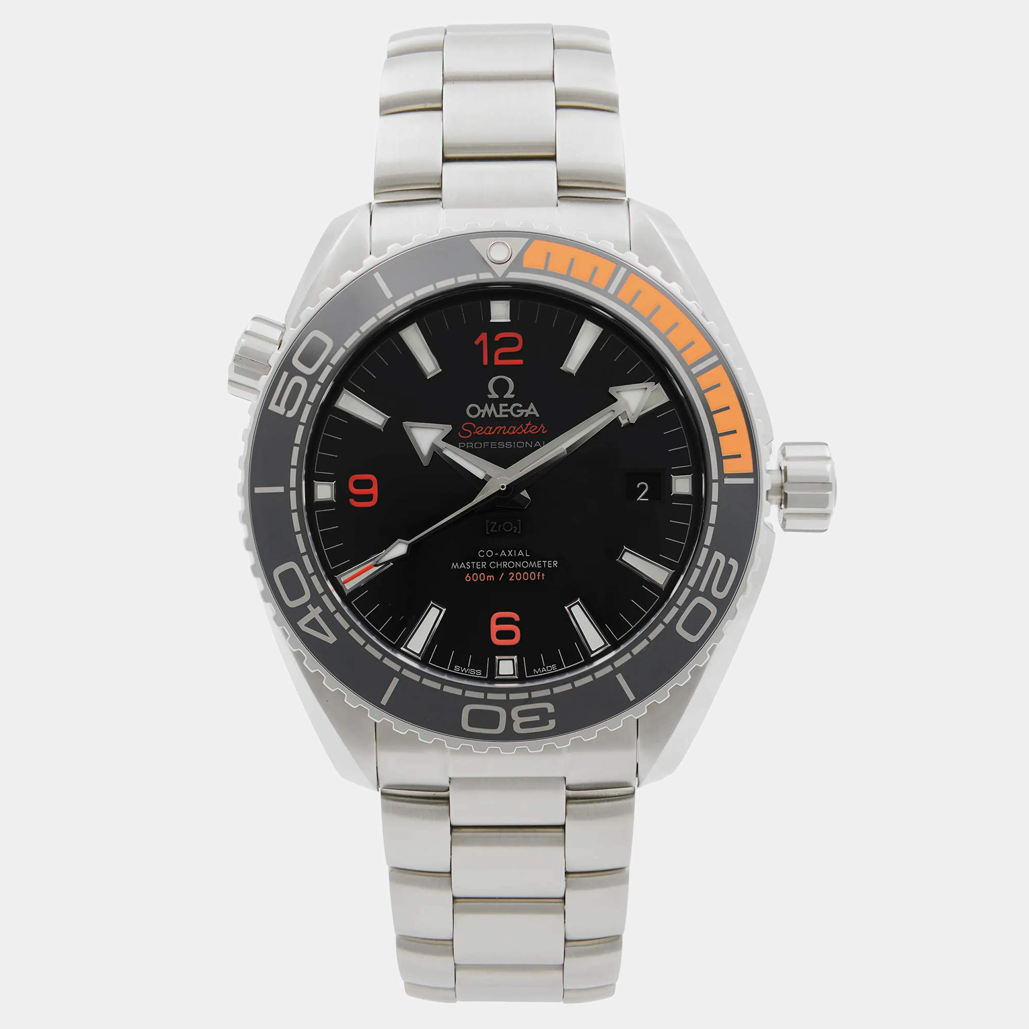 Omega Black Stainless Steel Seamaster Planet Ocean 215.30.44.21.01.002 Automatic Men's Wristwatch 43.5 mm