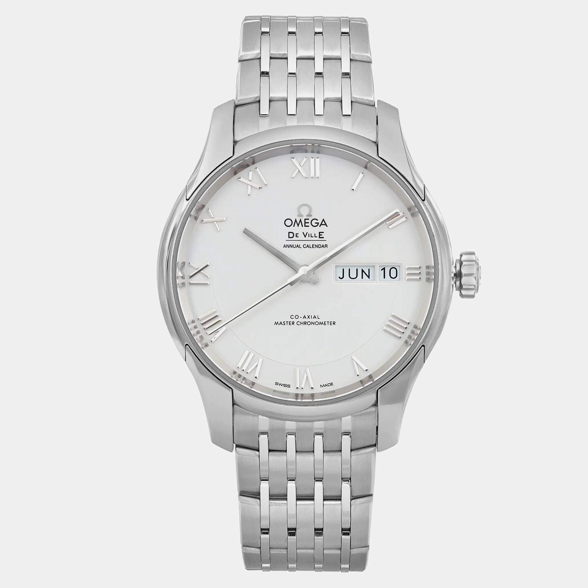 Omega White Stainless Steel De Ville Hour Vision 433.10.41.22.02.001 Automatic Men's Wristwatch 41 mm