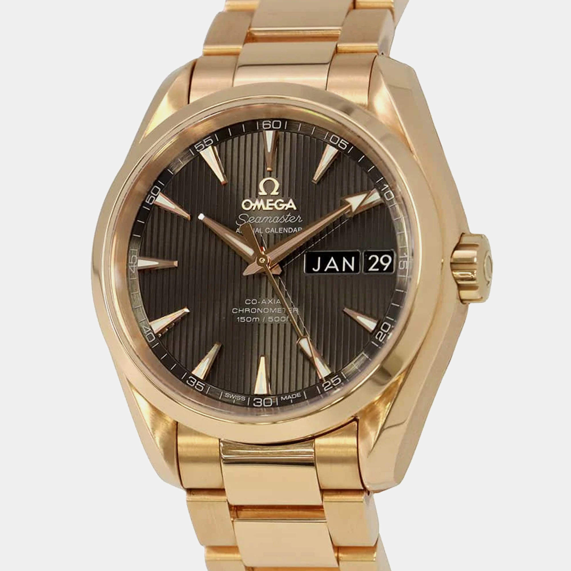 Omega Grey 18k Rose Gold Seamaster Aqua Terra Automatic Men's Wristwatch 38.5 mm
