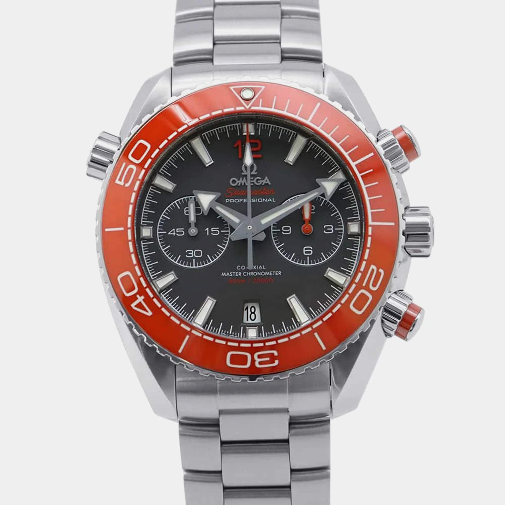 Omega Grey Stainless Steel Seamaster Planet Ocean Automatic Men's Wristwatch 45.5 mm