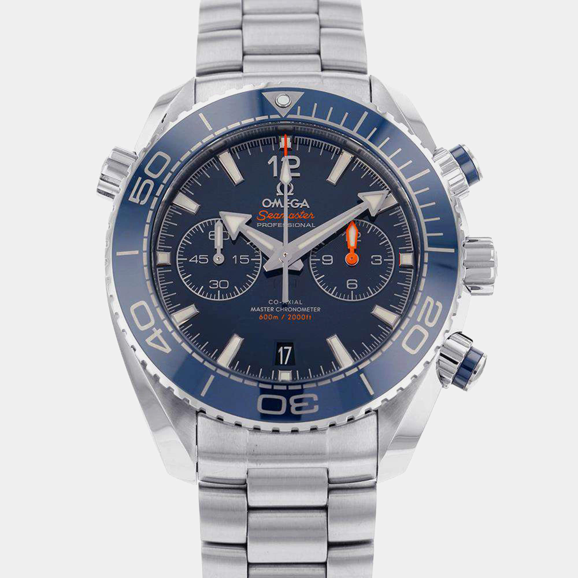 Omega Blue Stainless Steel Seamaster Planet Ocean 215.30.46.51.03.001 Automatic Men's Wristwatch 45.5mm