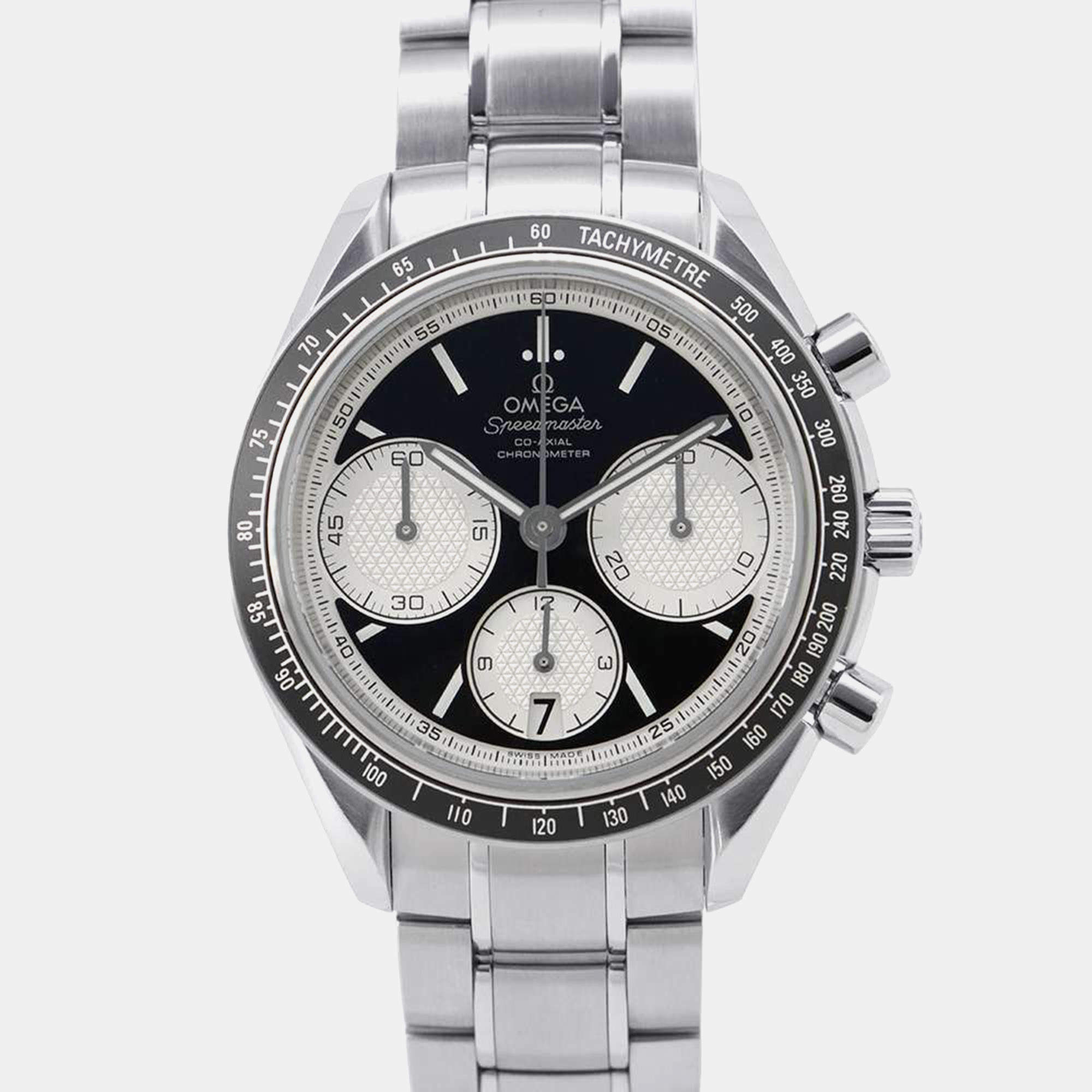 Omega Black Stainless Steel Speedmaster Racing Automatic Men's Wristwatch 40 mm