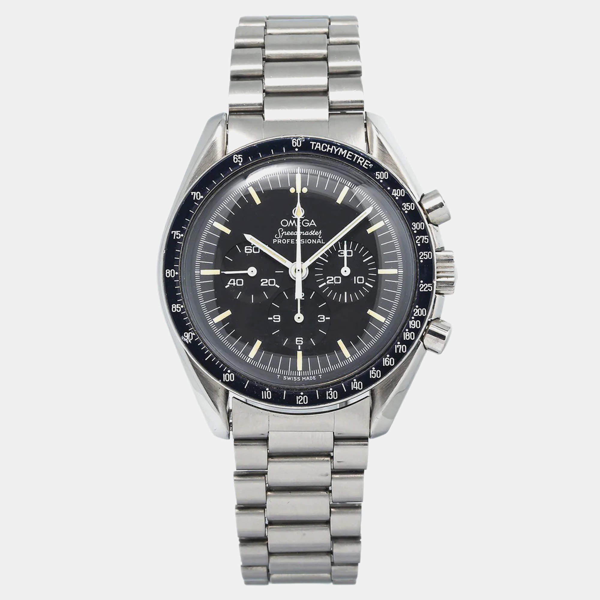 Omega Black Stainless Steel Speedmaster Professional Moonwatch ST145.022 Manual Winding Men's Wristwatch 42mm