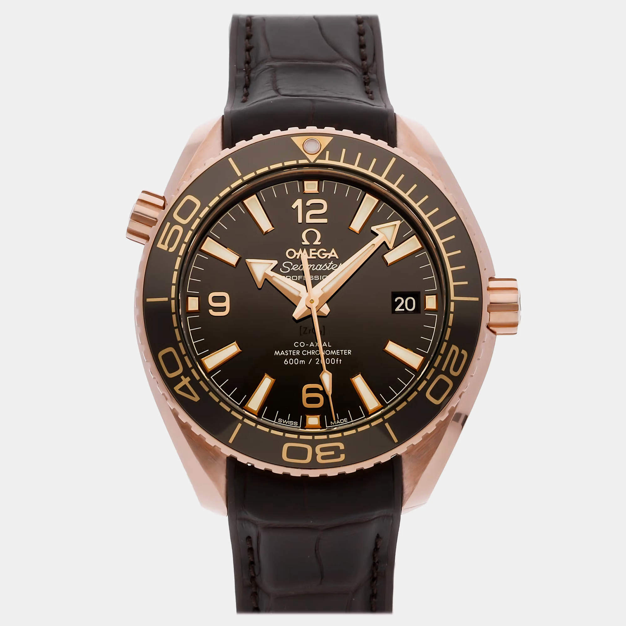 Pre Owned Omega Seamaster Planet Ocean 215.63.40.20.13.001 Automatic Brown 18k Rose Gold Men’s Wristwatch 39 mm