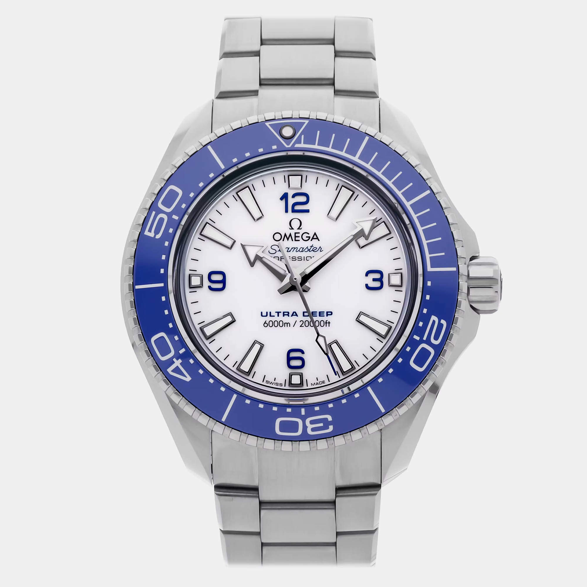 Pre Owned Omega Seamaster Planet Ocean 215.30.46.21.04.001 Automatic White Stainless Steel Men’s Wristwatch 45 mm