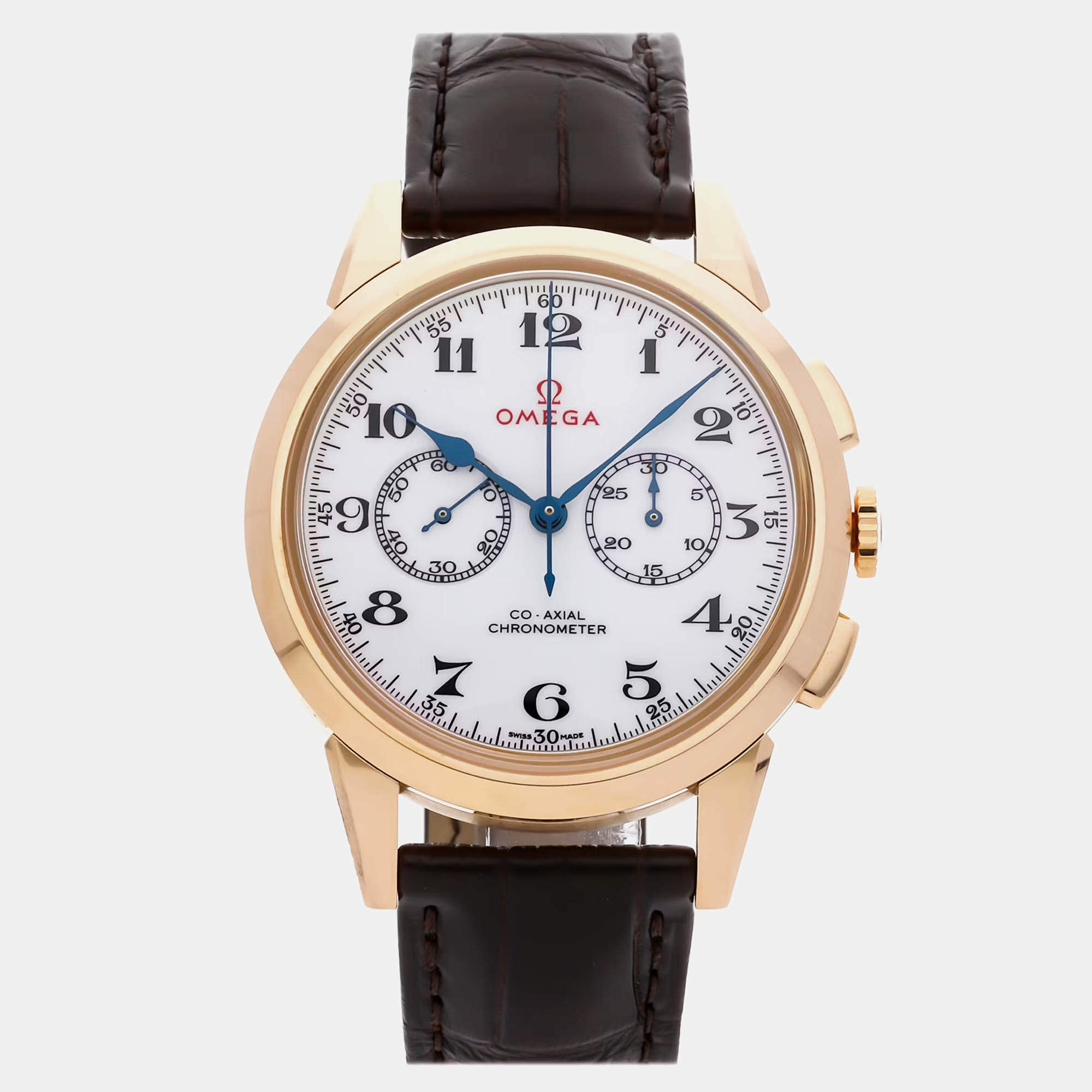 Pre Owned Omega Olympic Games 522.53.39.50.04.001 Manual Winding White 18k Rose Gold Men’s Wristwatch 39 mm