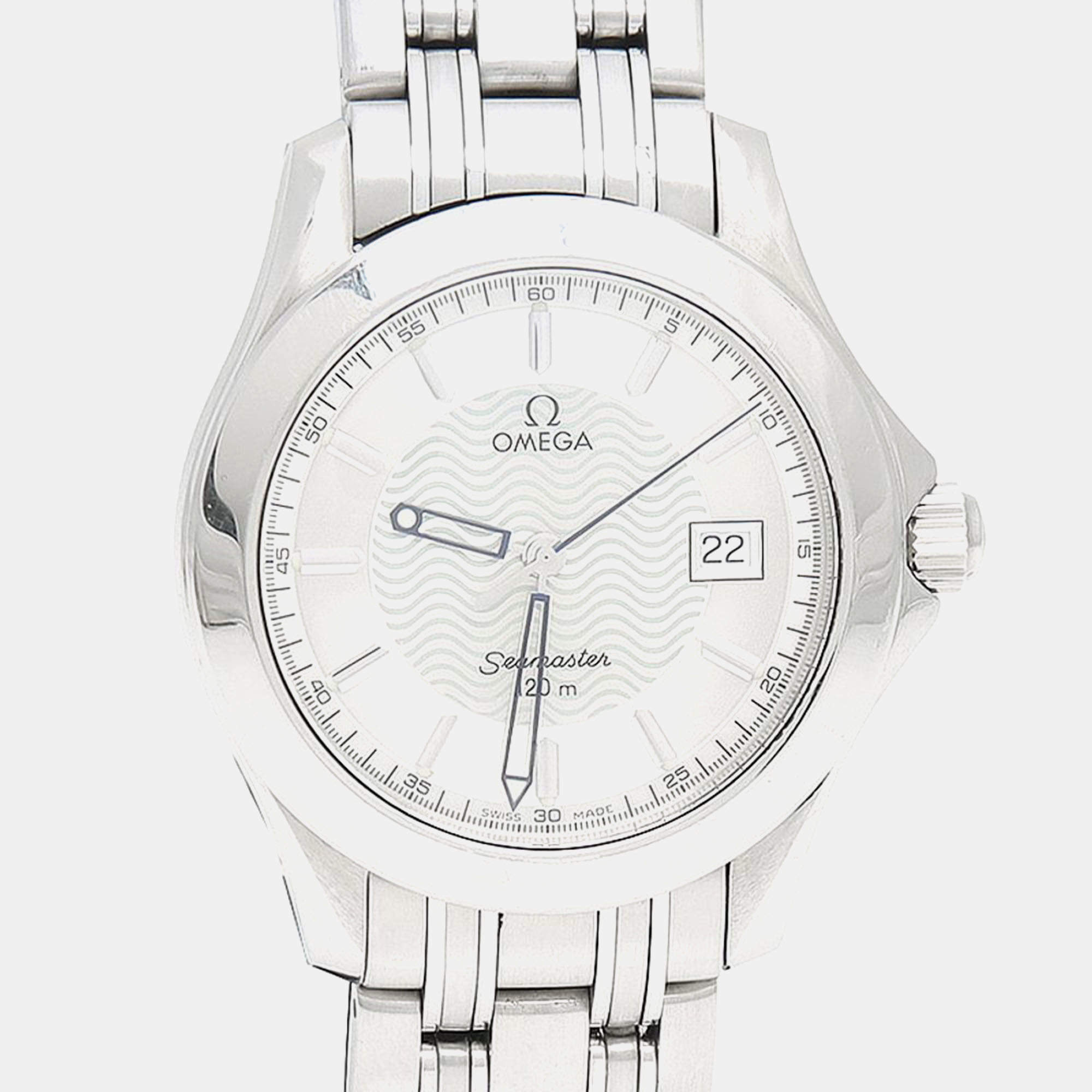 Pre Owned Omega Seamaster Quartz Silver Stainless Steel Men's Wristwatch 36.5 mm