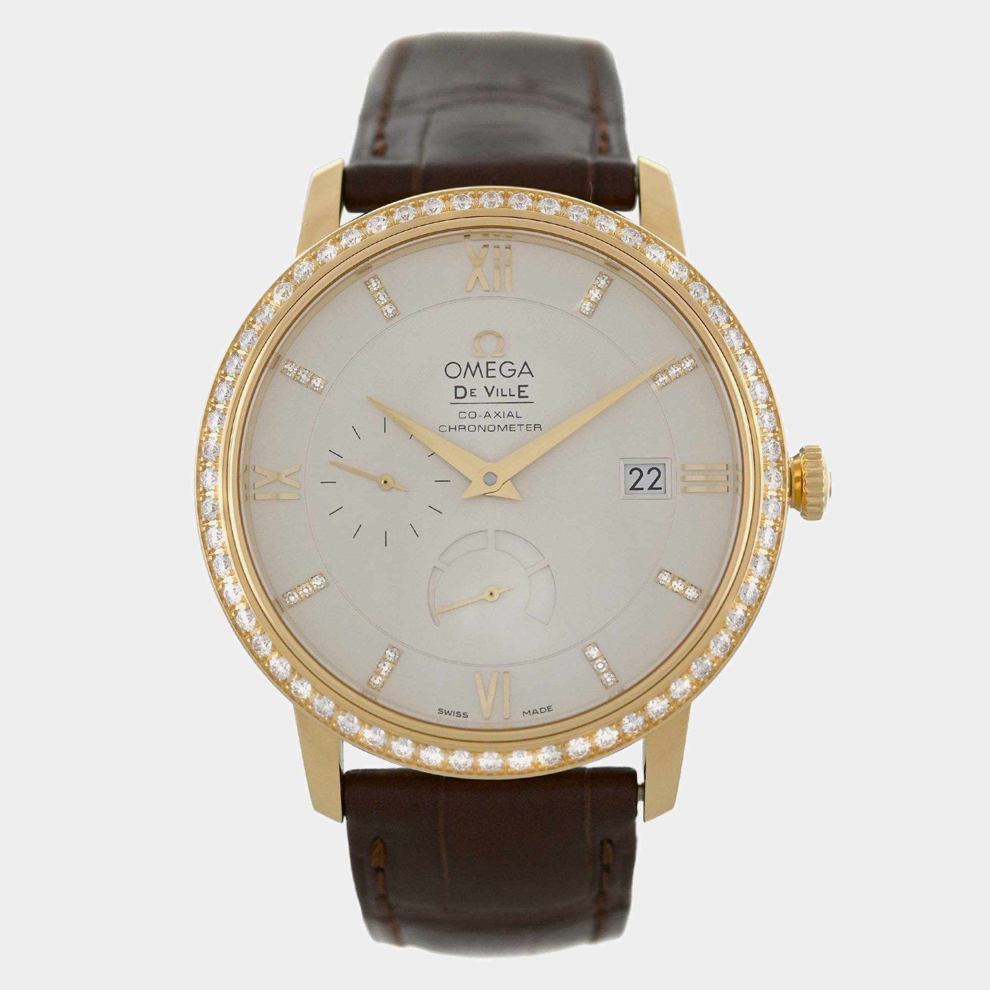 Pre Owned Omega De Ville 42458402052001 Automatic Cream diamonds 18k yellow gold Men's Wristwatch 39.5 mm