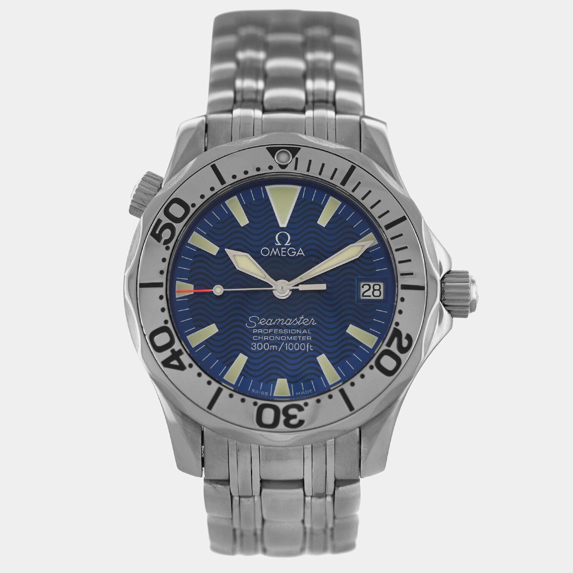 Pre Owned Omega Seamaster Professional 300M 2253.80 Quartz Blue stainless steel Men's Wristwatch 36 mm