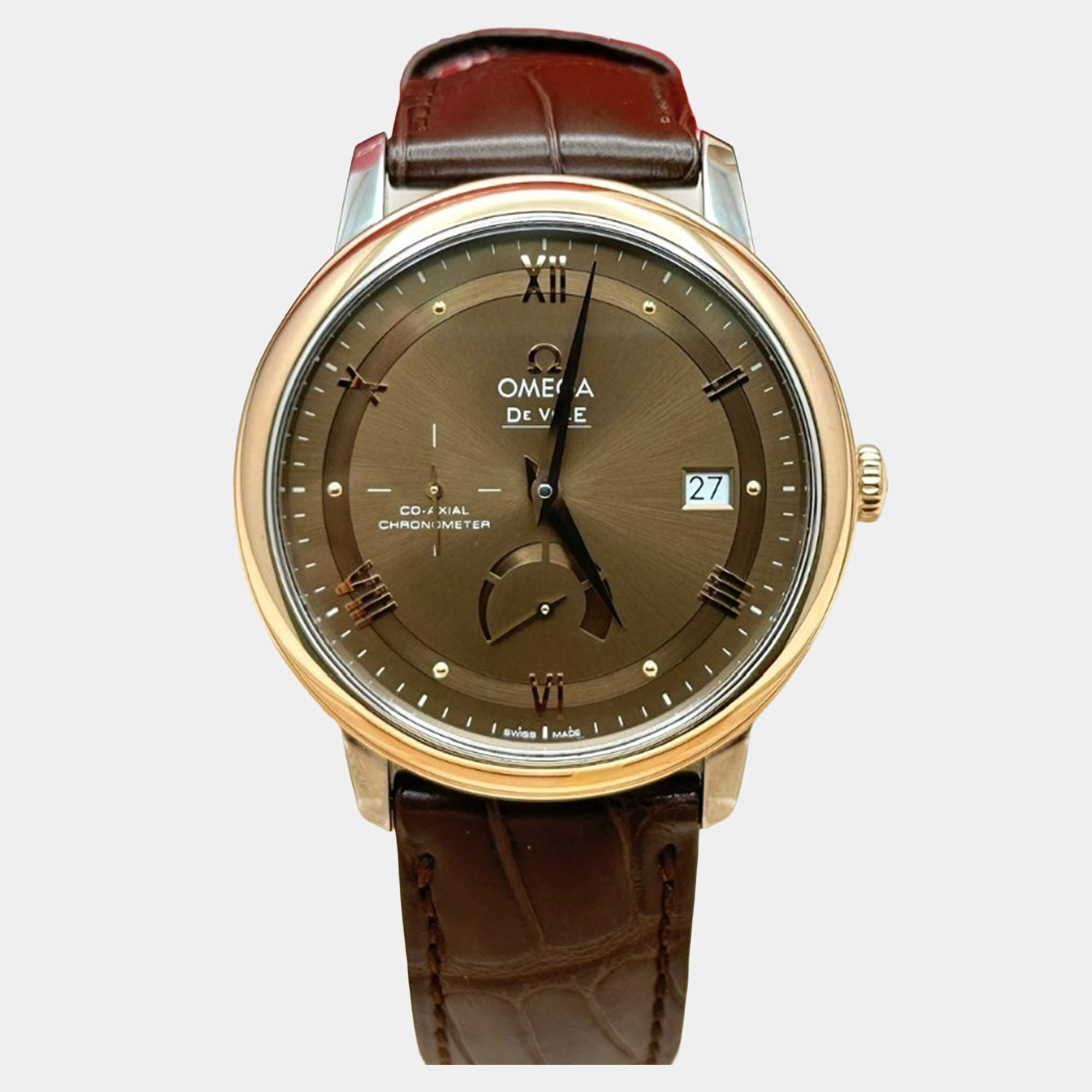 Pre Owned Omega De Ville Prestige 424.23.40.21.13.001 Automatic Brown Dial 18K Rose Gold Stainless Steel Men's Wristwatch 39.5mm