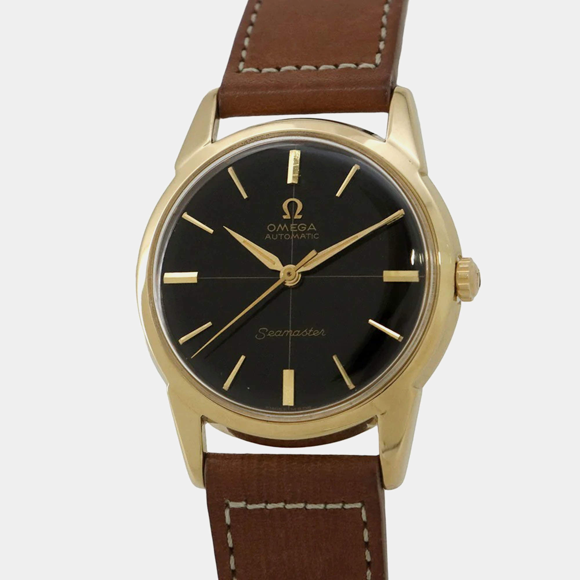 Pre Owned Omega Seamaster 14704-3SC Automatic Black 18k Yellow Gold Men's Wristwatch 33 mm