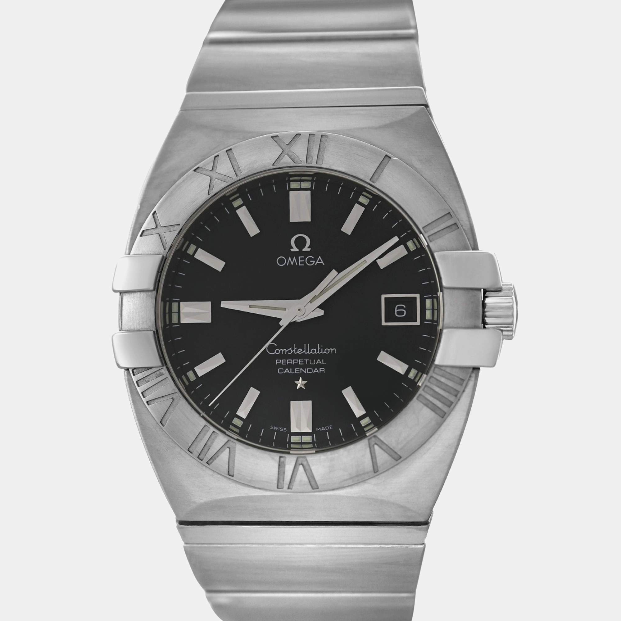 Pre Owned Omega Constellation Double Eagle 1513.51 Quartz Black Dial Stainless Steel Men's Wristwatch 38 mm