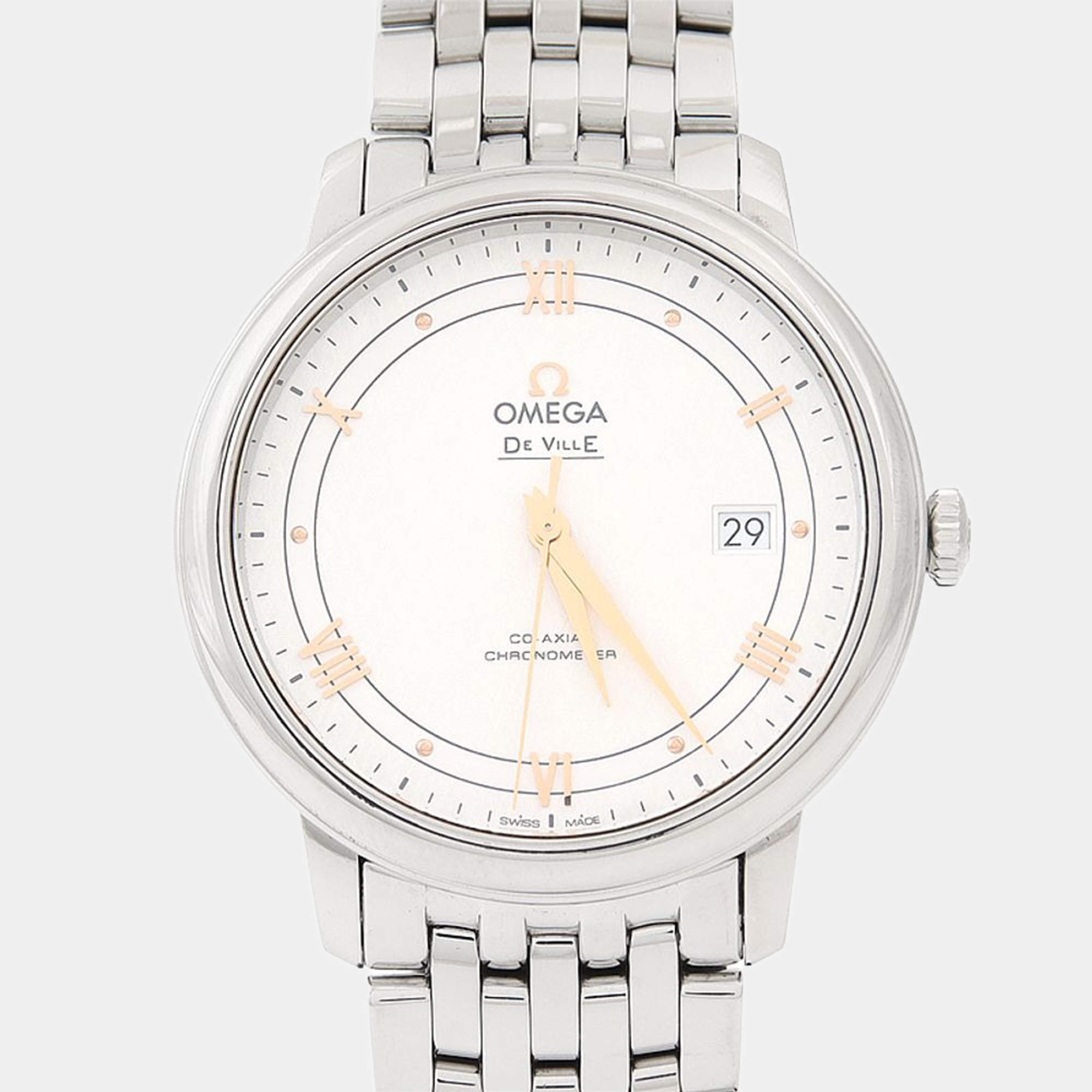 مملوكة مسبقًا Omega De Ville Prestige 424.10.40 Automatic White Stainless Steel Men's Wristwatch 40mm