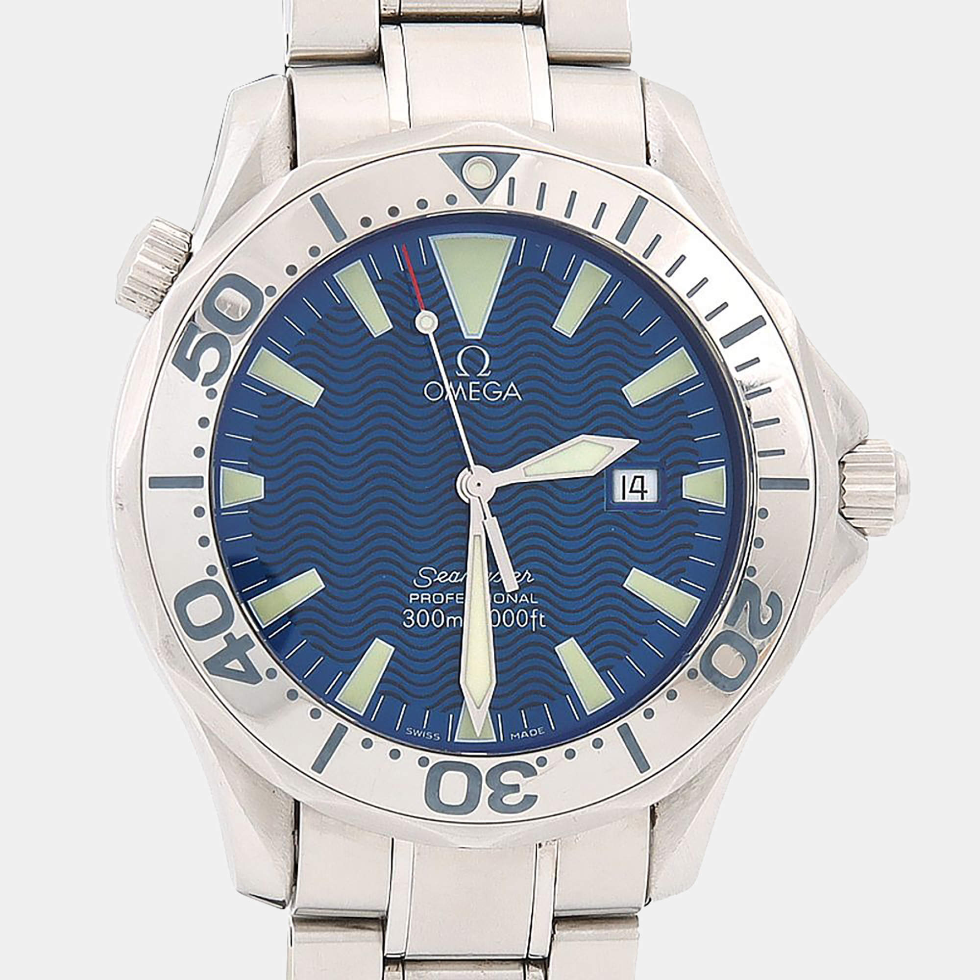 Pre Owned Omega Seamaster Diver 300 2265.80 Quartz Blue Stainless Steel Men's Wristwatch 41mm