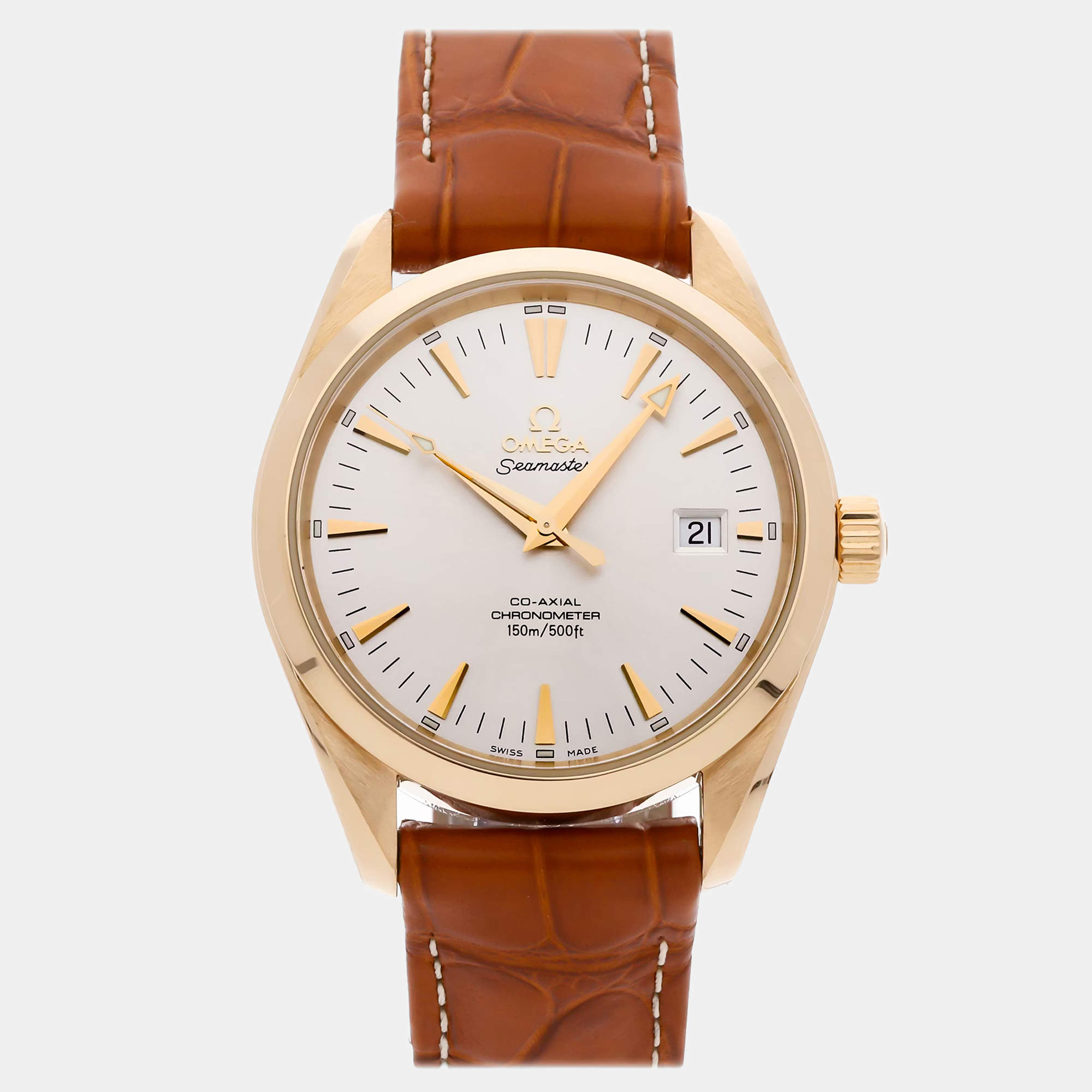 مملوكة مسبقًا Pre-Owned Omega Seamaster Aqua Terra 2603.30.37 Silver Automatic 18k Yellow Gold Men's Wristwatch 39 MM